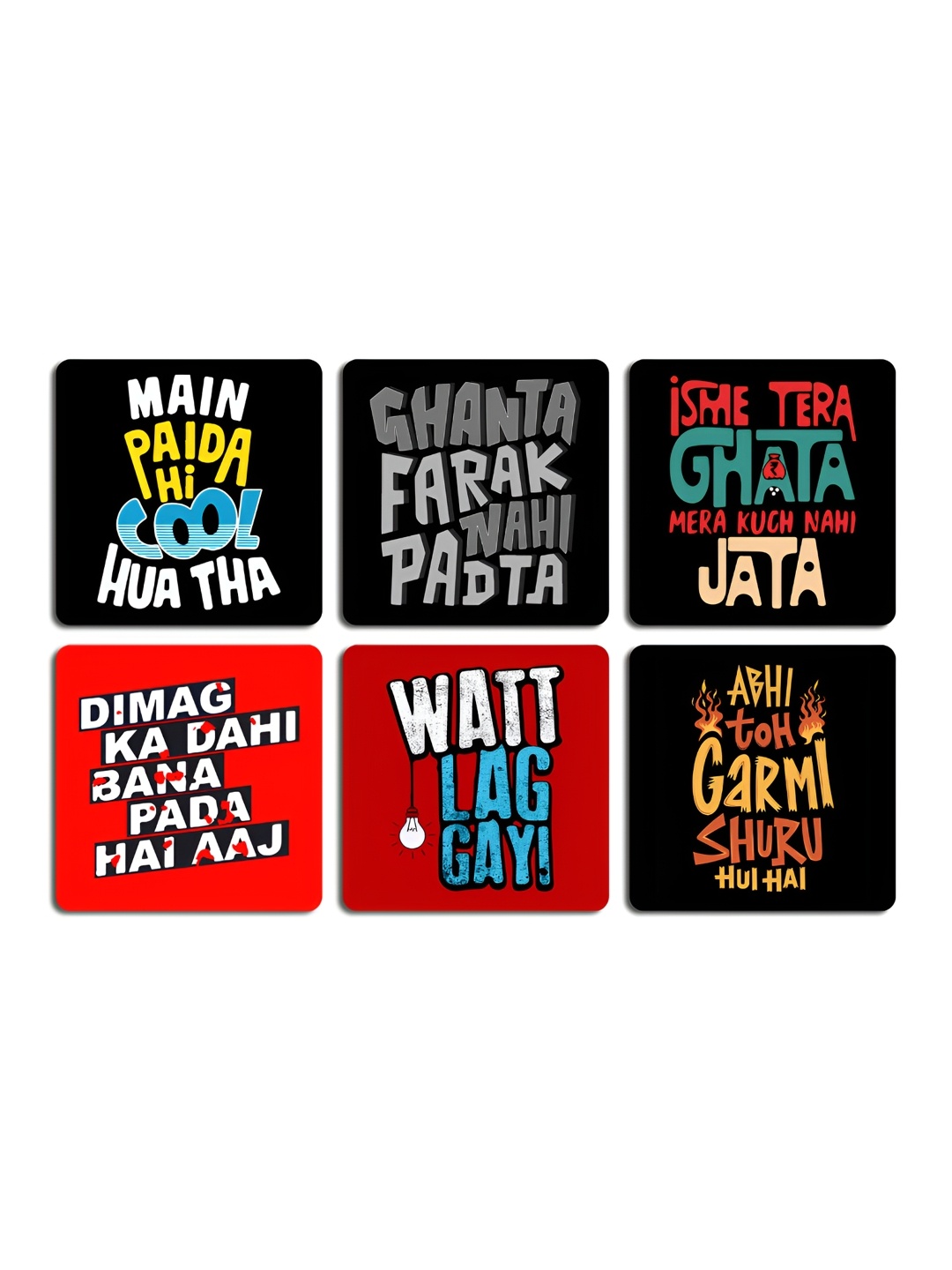 

ARTBUG 6 Pcs Black & Red Quotes Printed Wooden Coasters