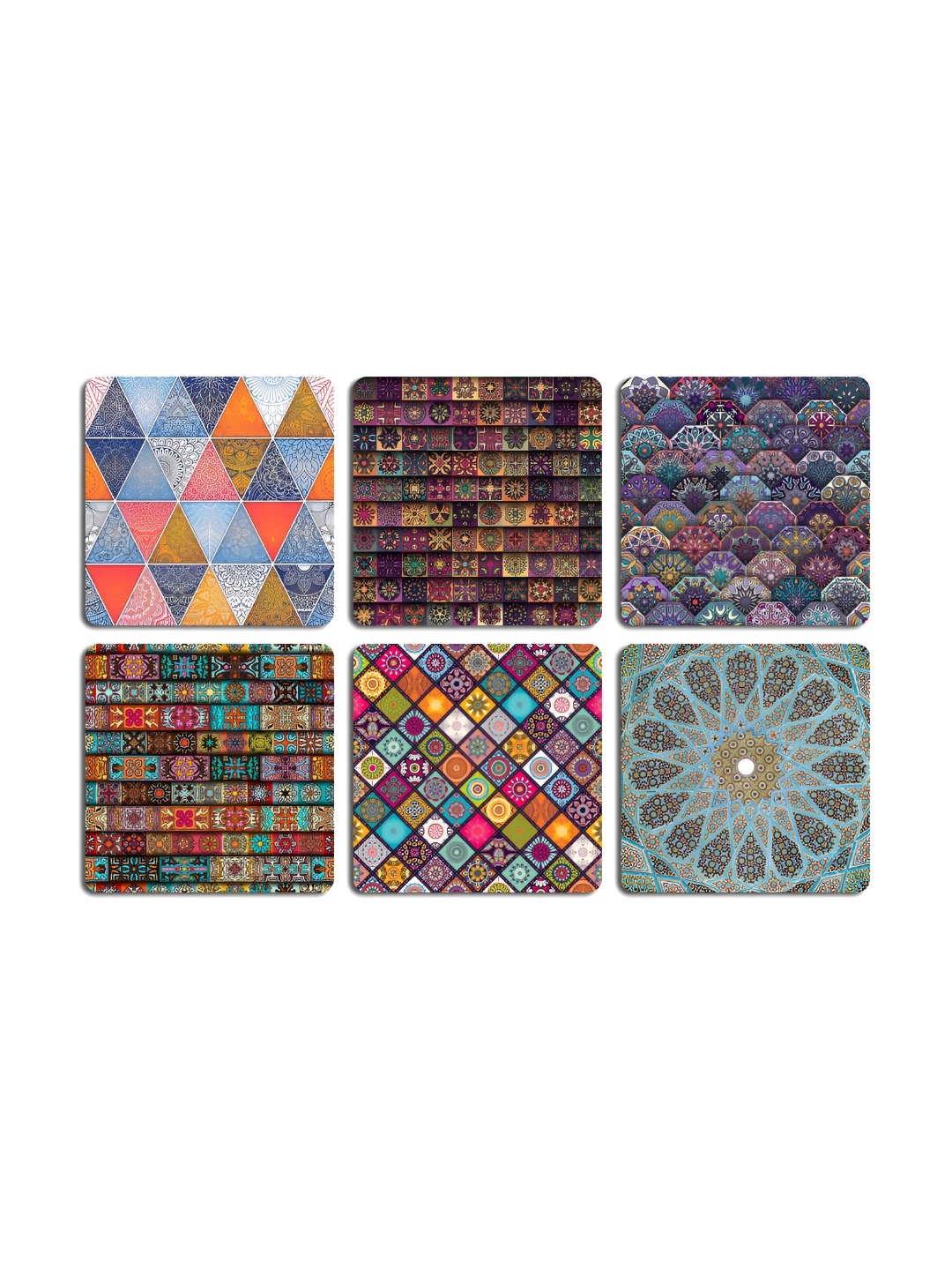

ARTBUG 6 Pcs Black & Blue Mandala Pattern Printed Wooden Coasters