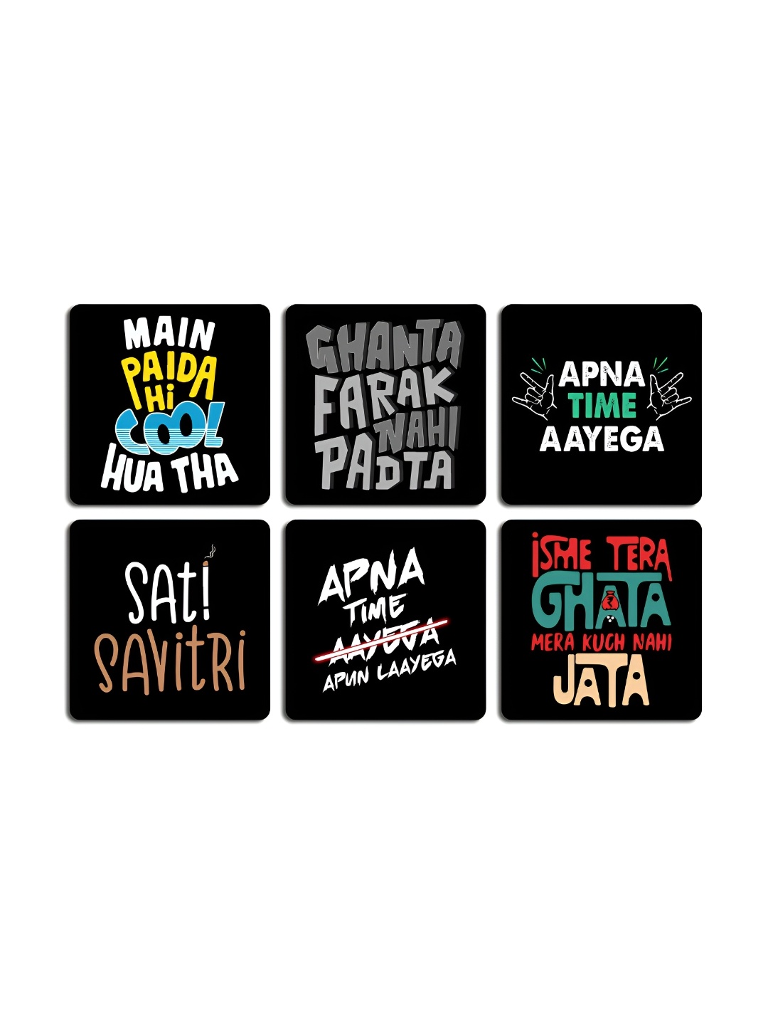 

ARTBUG 6 Pcs Black & Blue Quotes Printed Wooden Coasters