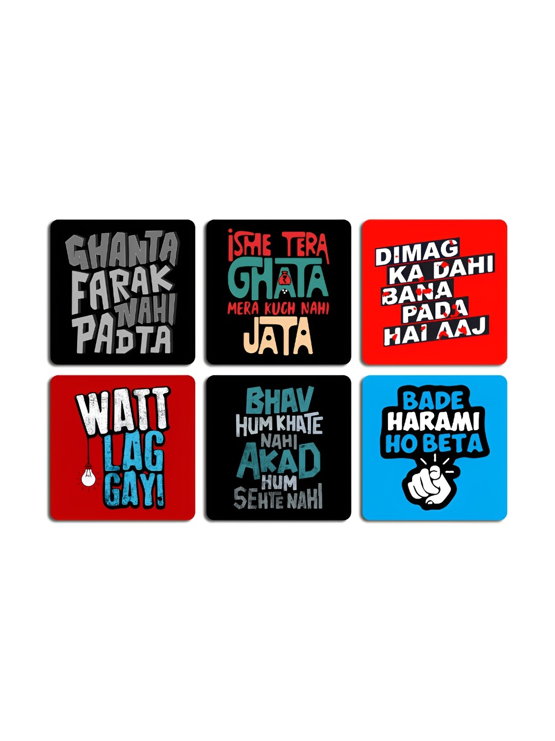 

ARTBUG 6 Pcs Black & Blue Funny Attitude Quotes Printed Wooden Coasters