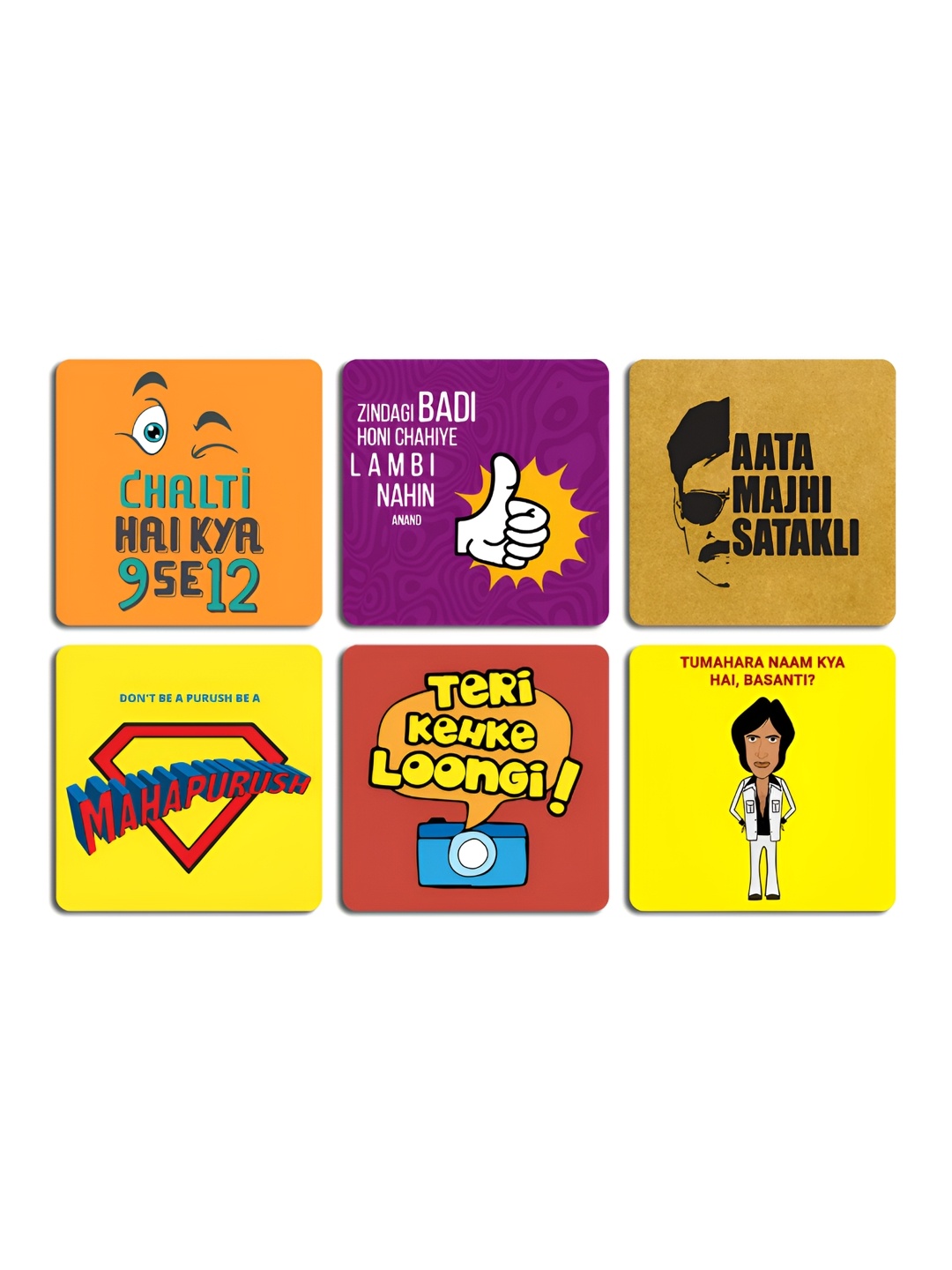 

ARTBUG 6 Pcs Purple & Yellow Quotes Printed Wooden Coasters