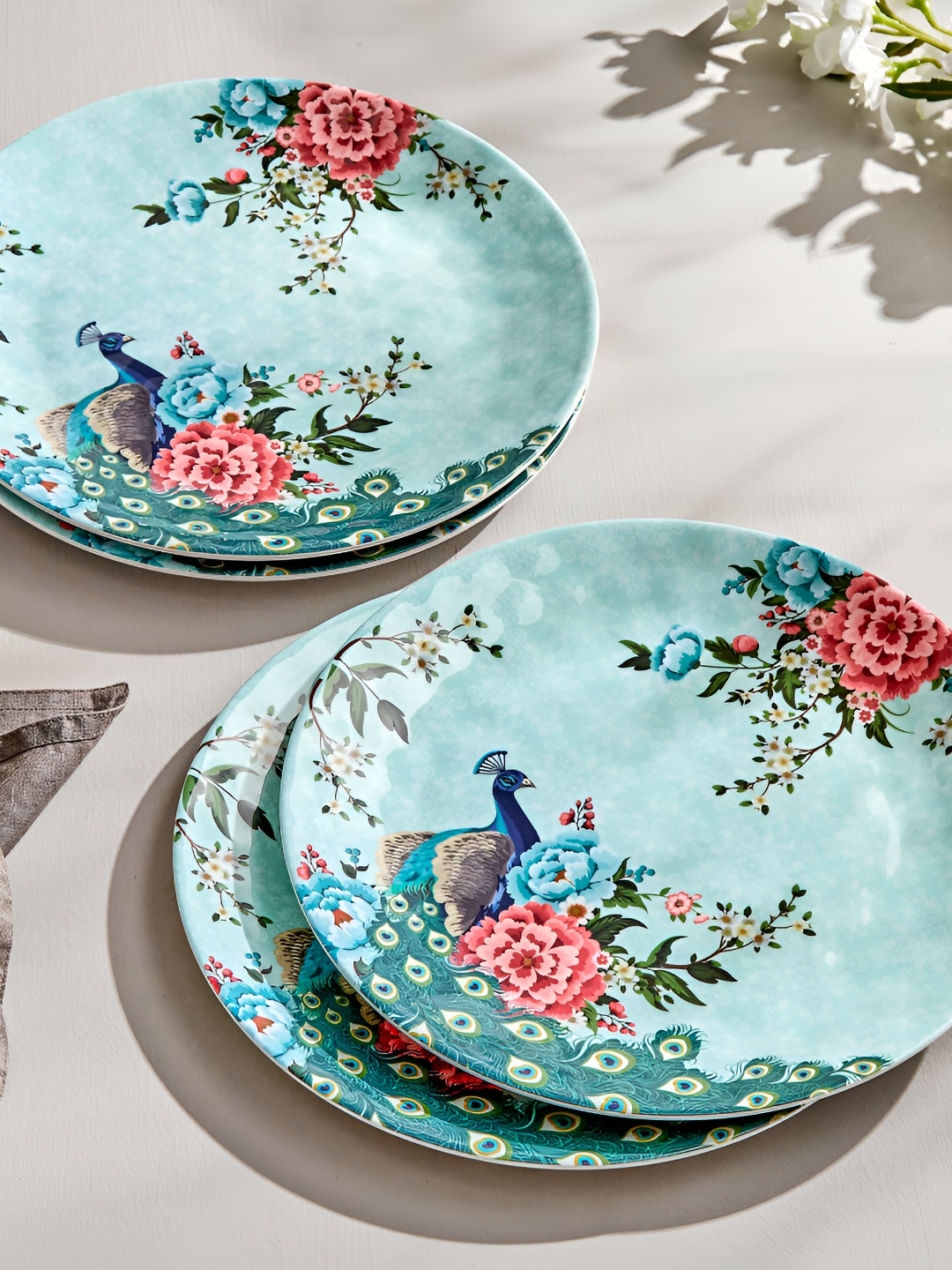 

Home Centre Blue & Green 4 Pieces Melamine Floral Printed Dinner Plates