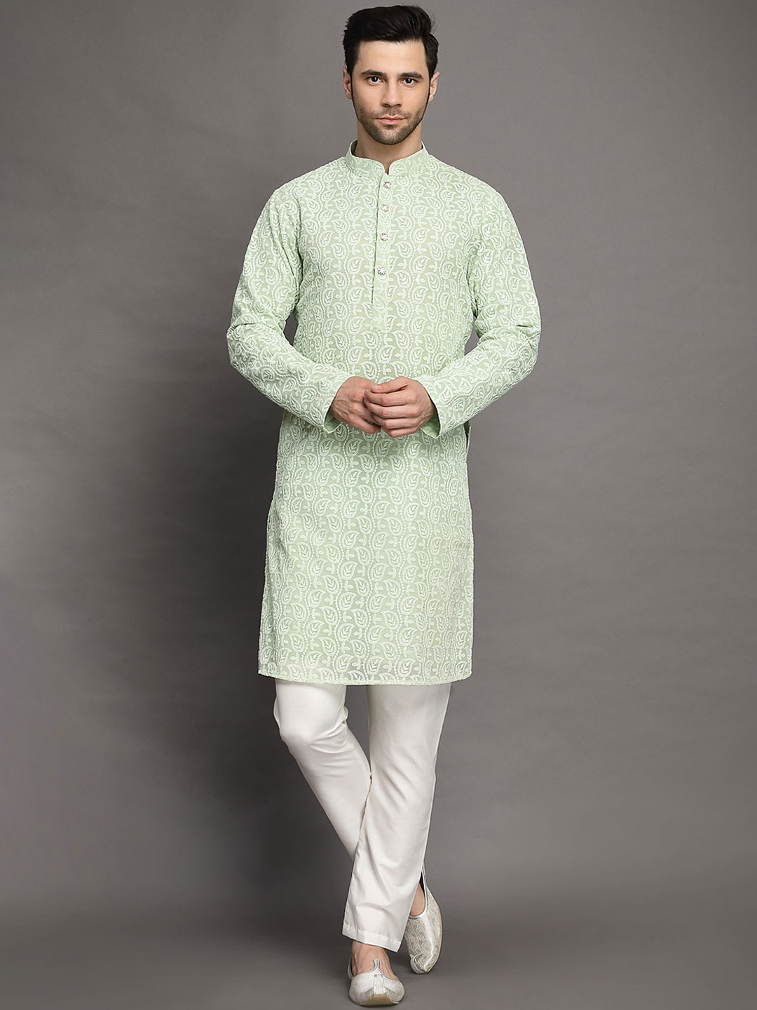 

Utsav Fashion Chikankari Straight Kurta With Pyjama, Sea green