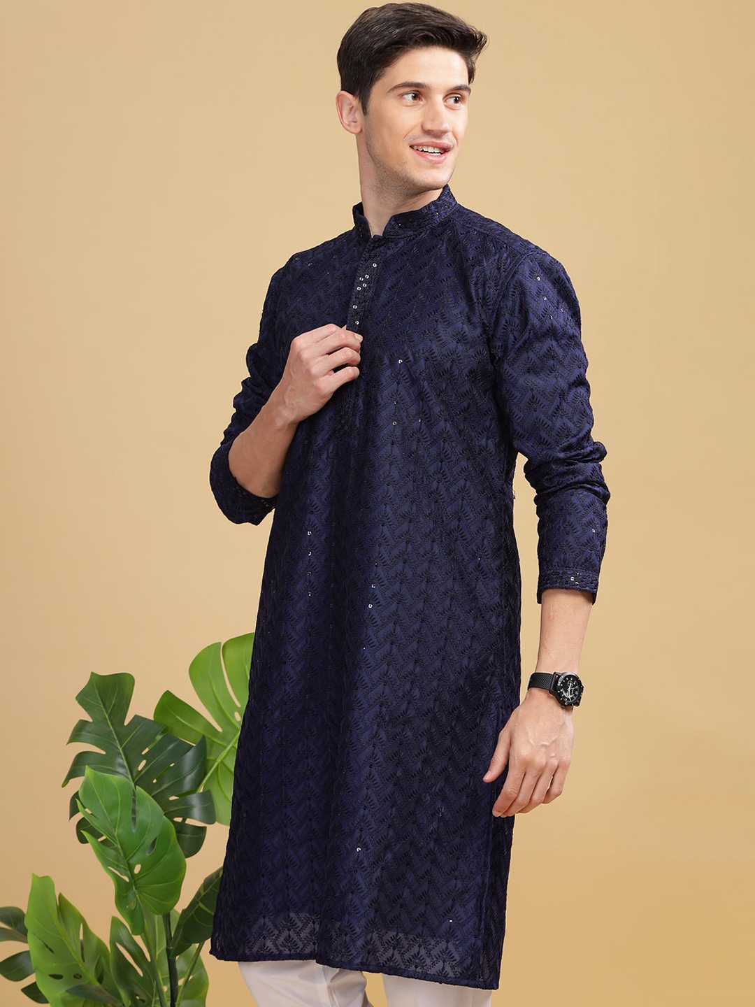 

Anouk Men Cotton Embroidered Sequence Kurta, Blue