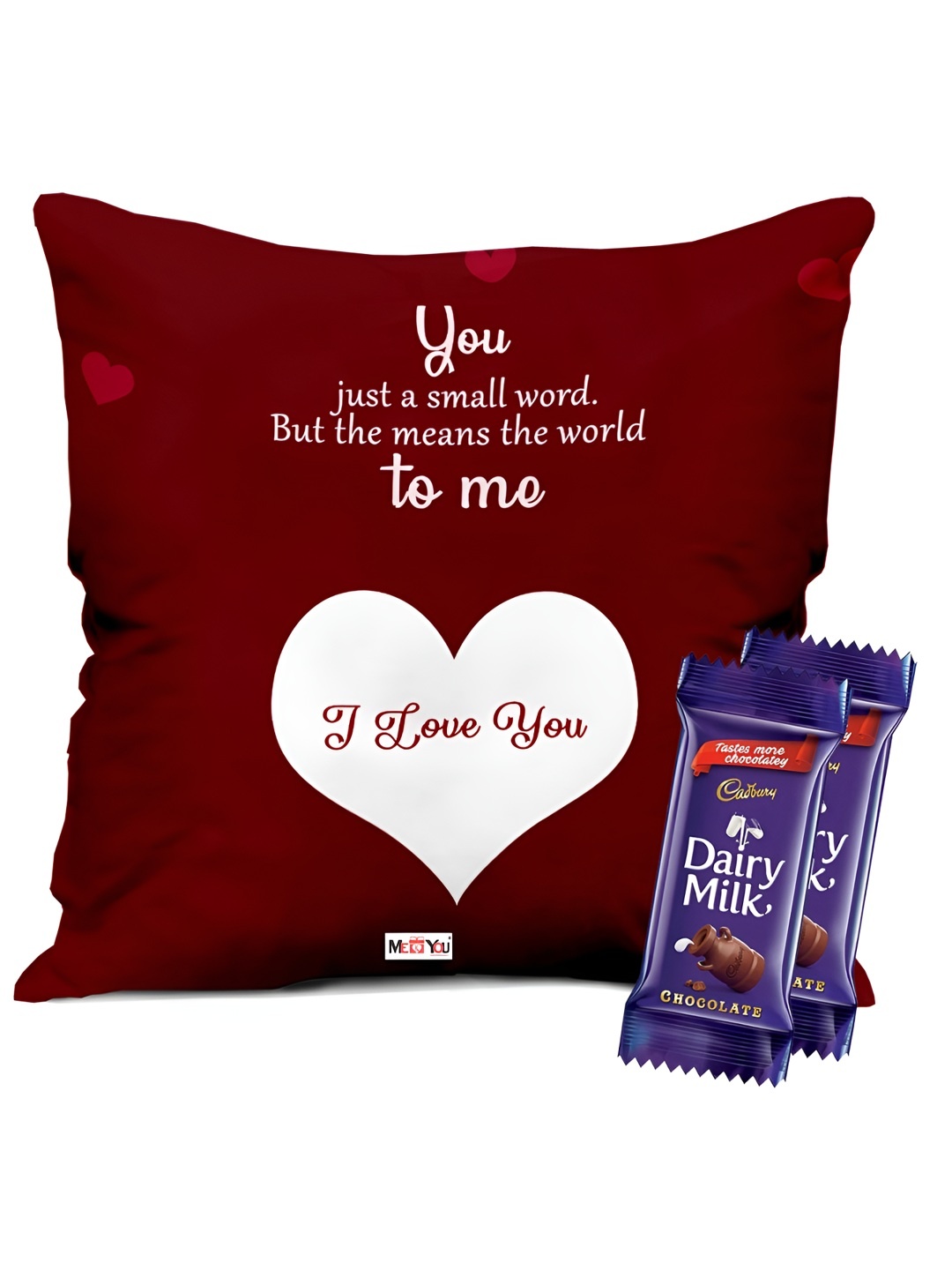 

ME & YOU 2-Pcs Printed Cushion & Chocolate Valentine's Gifts, Maroon