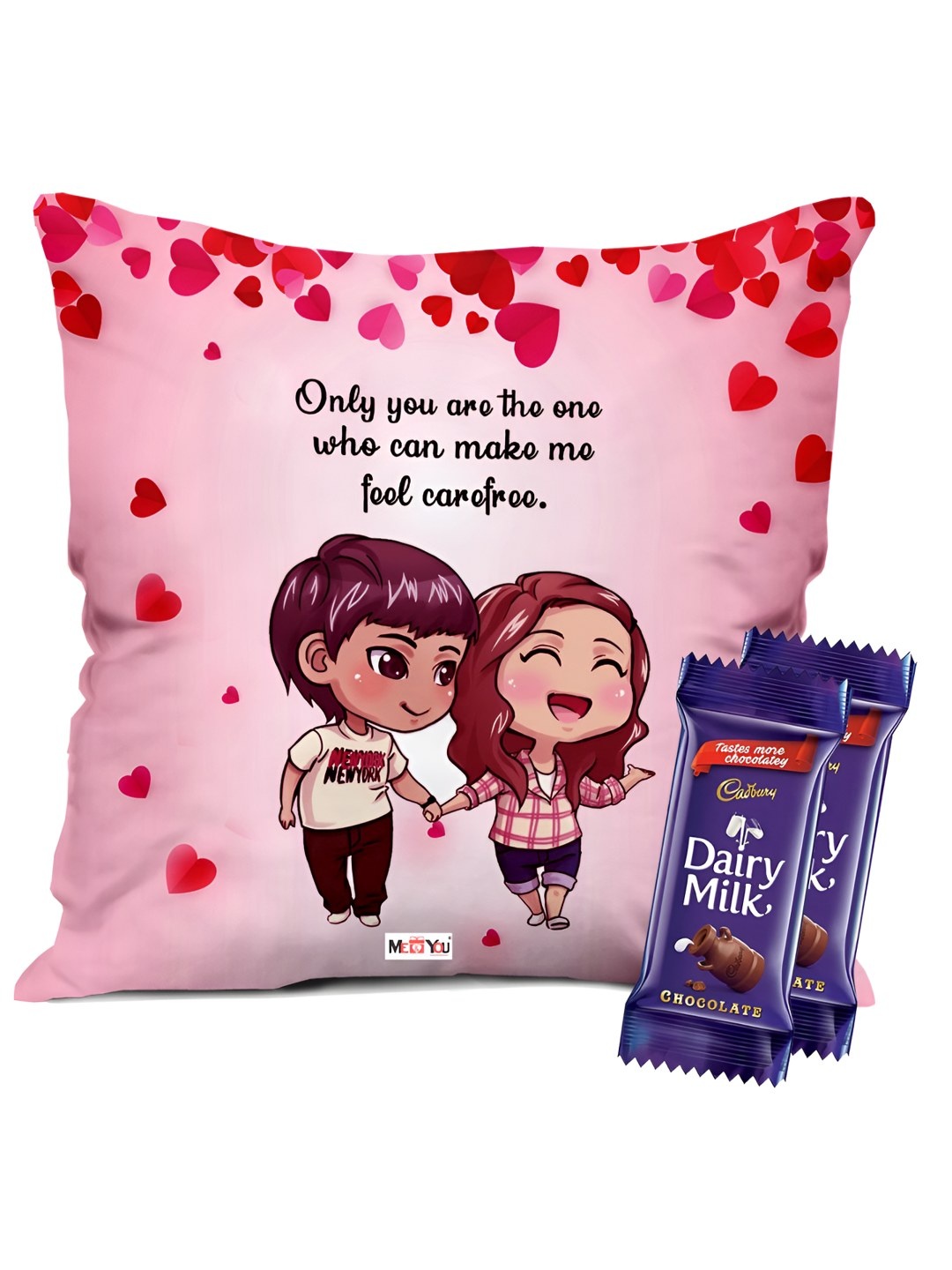 

ME & YOU Printed Cushion With chocolate Valentine Gift Set, Red