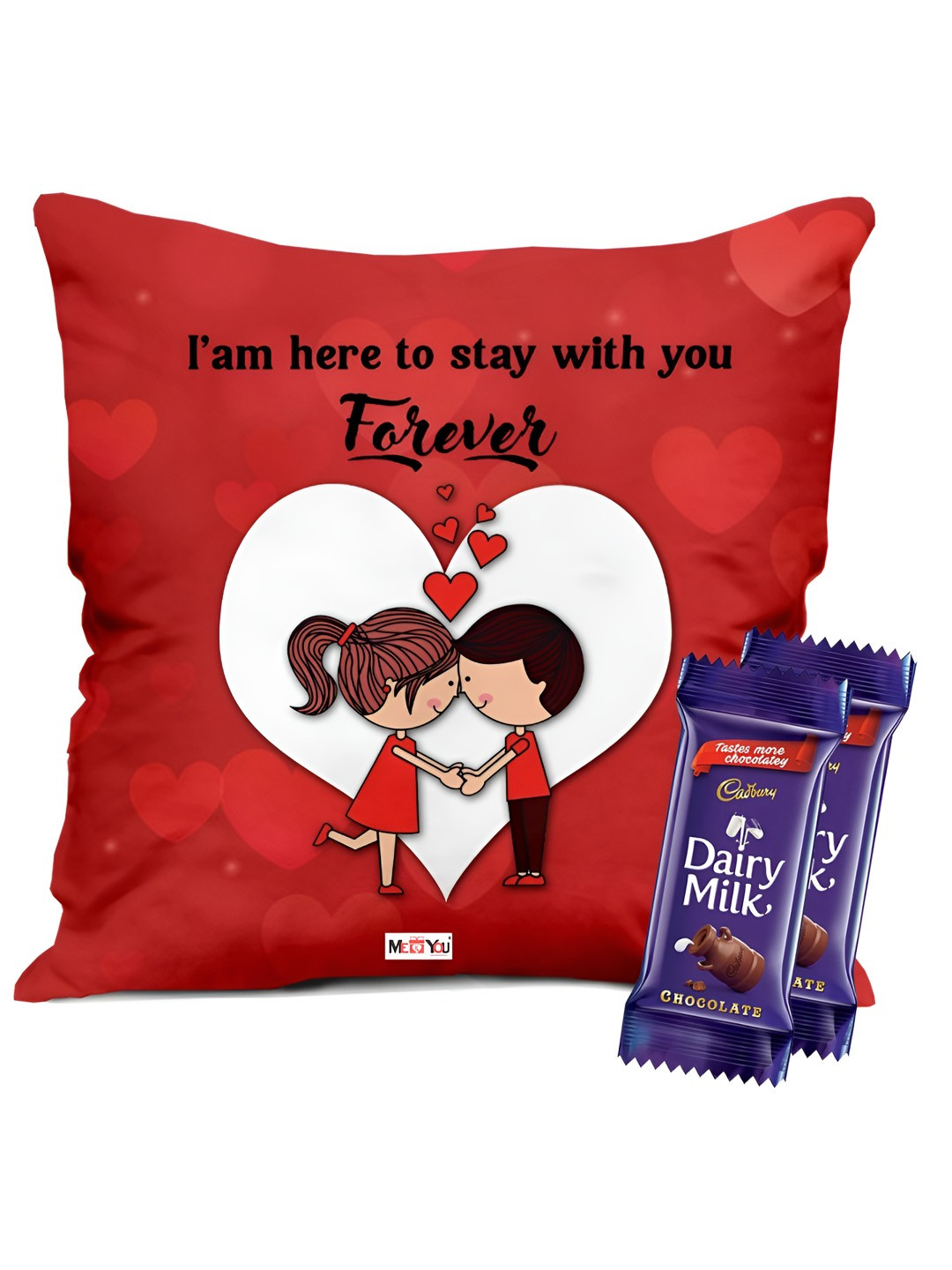 

ME & YOU 2-Pcs Printed Cushion With chocolate Valentine Gift Set, Red