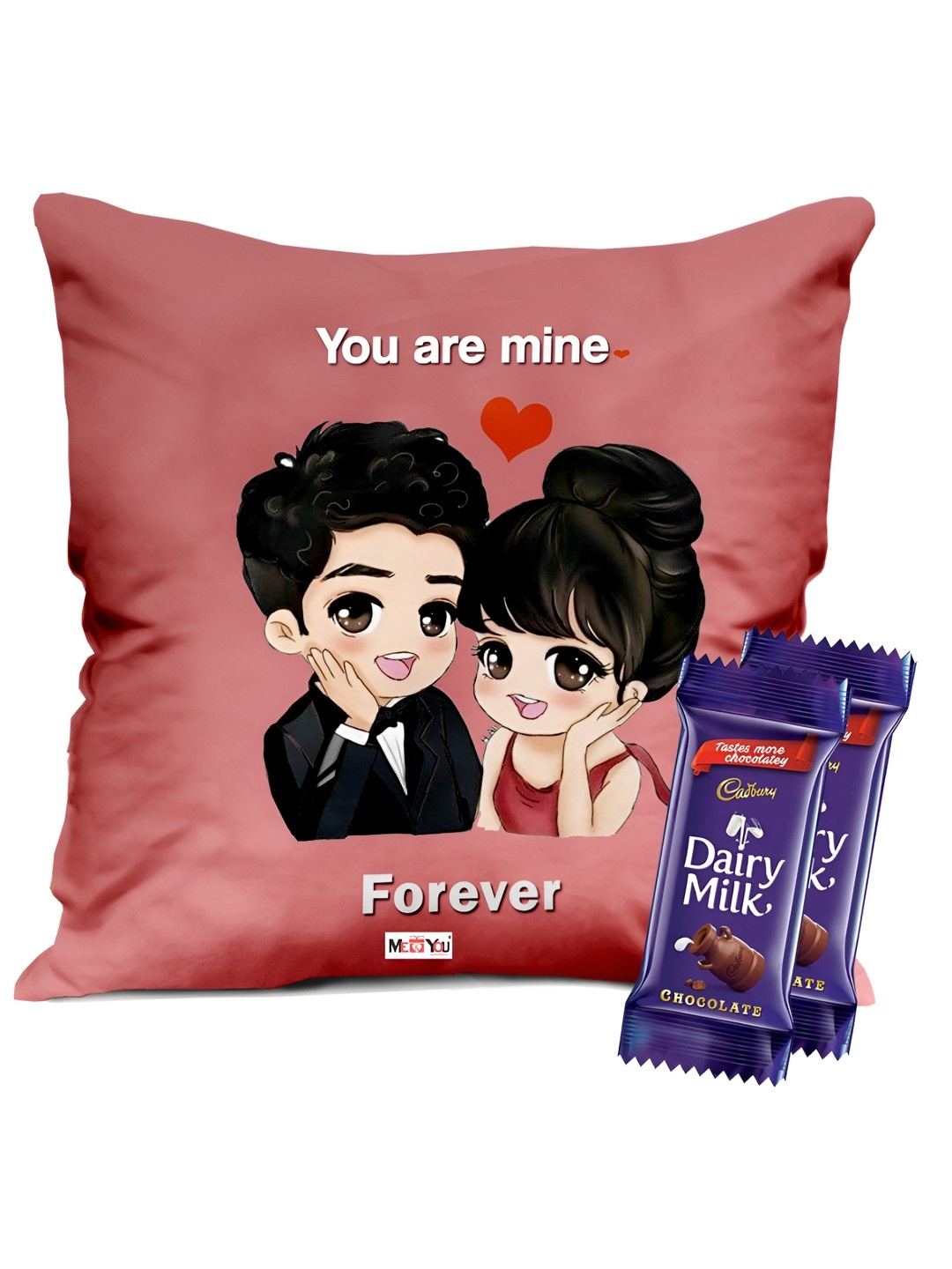 

ME & YOU Printed Cushion With chocolate Valentine Gift Set, Red