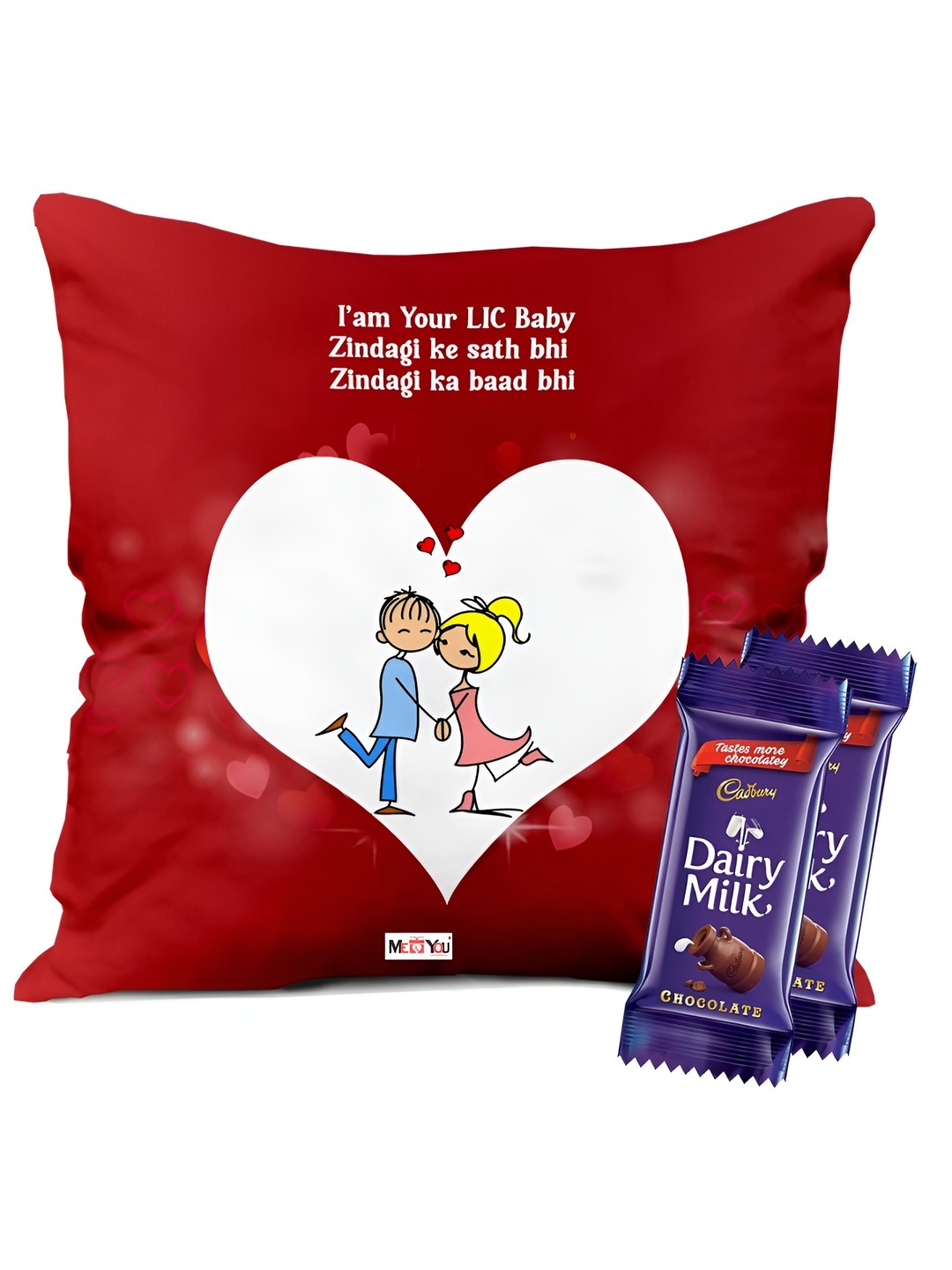 

ME & YOU 2-Pcs Printed Cushion & Chocolate Valentine's Gifts, Red