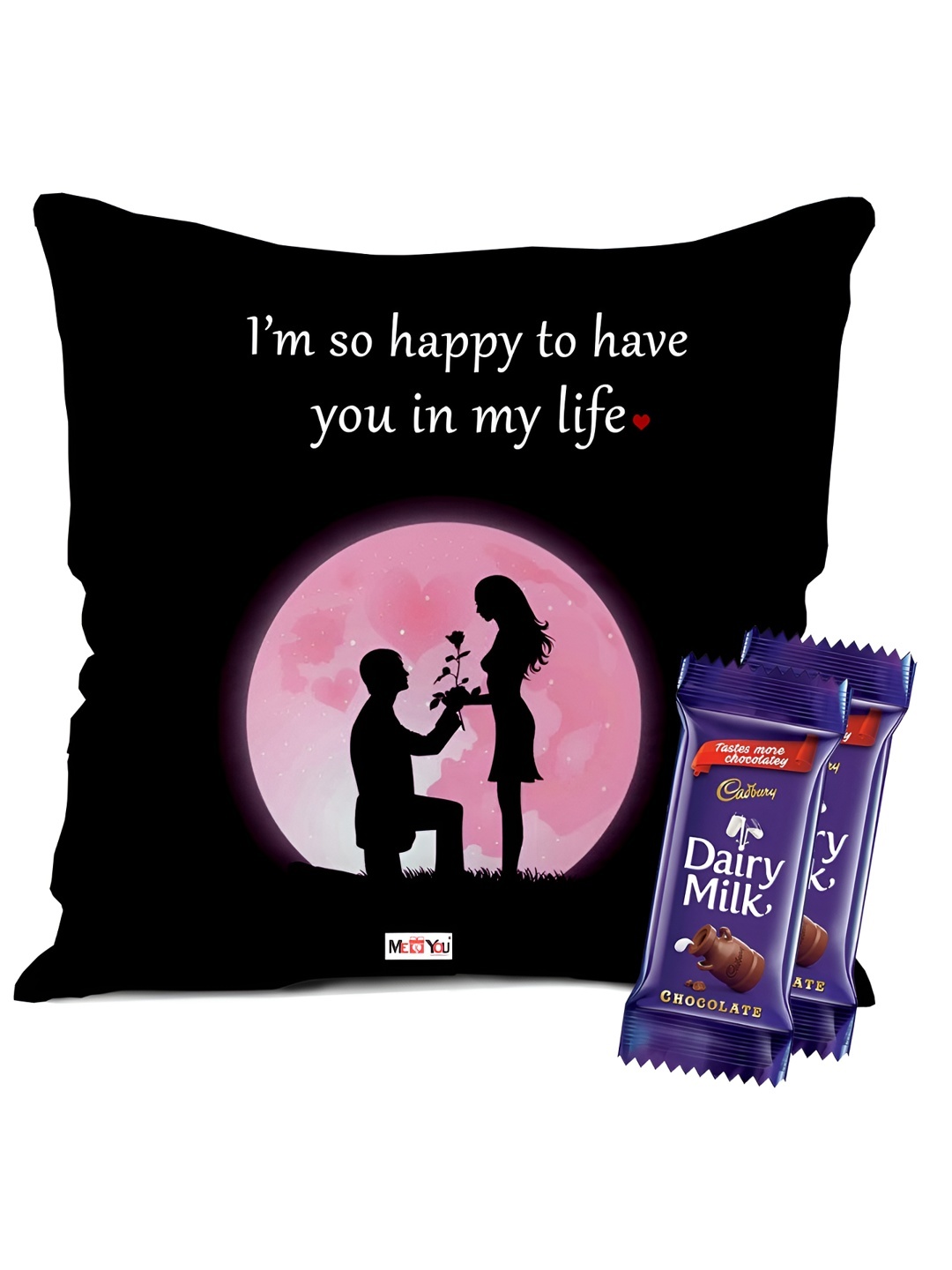 

ME & YOU Printed Cushion With chocolate Valentine Gift Set, Red