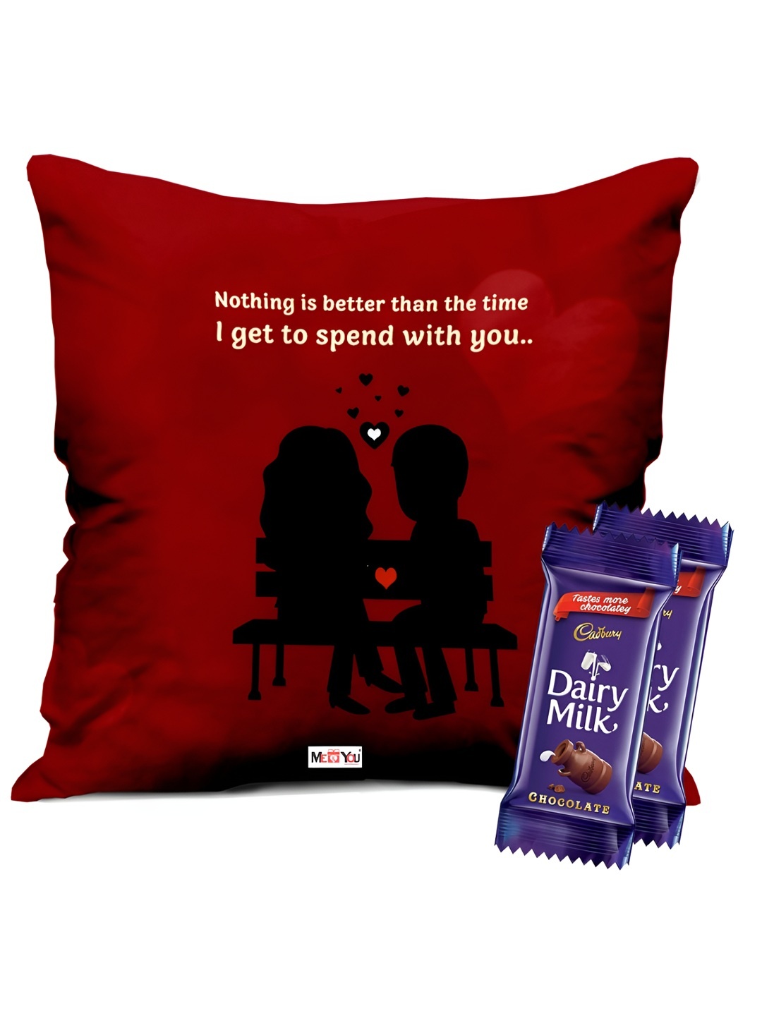 

ME & YOU Printed Cushion With chocolate Valentine Gift Set, Red