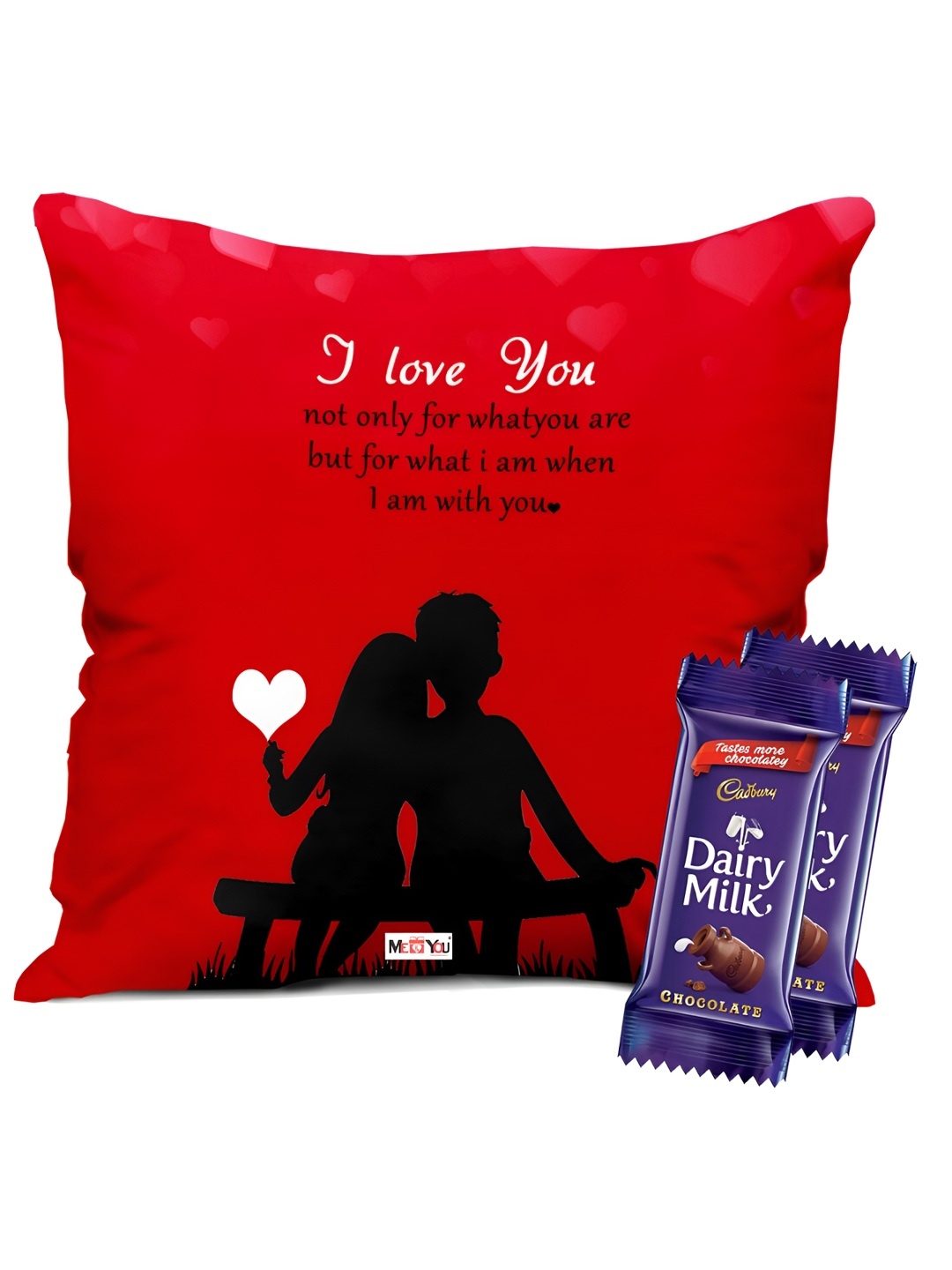 

ME & YOU Printed Cushion With chocolate Valentine Gift Set, Red