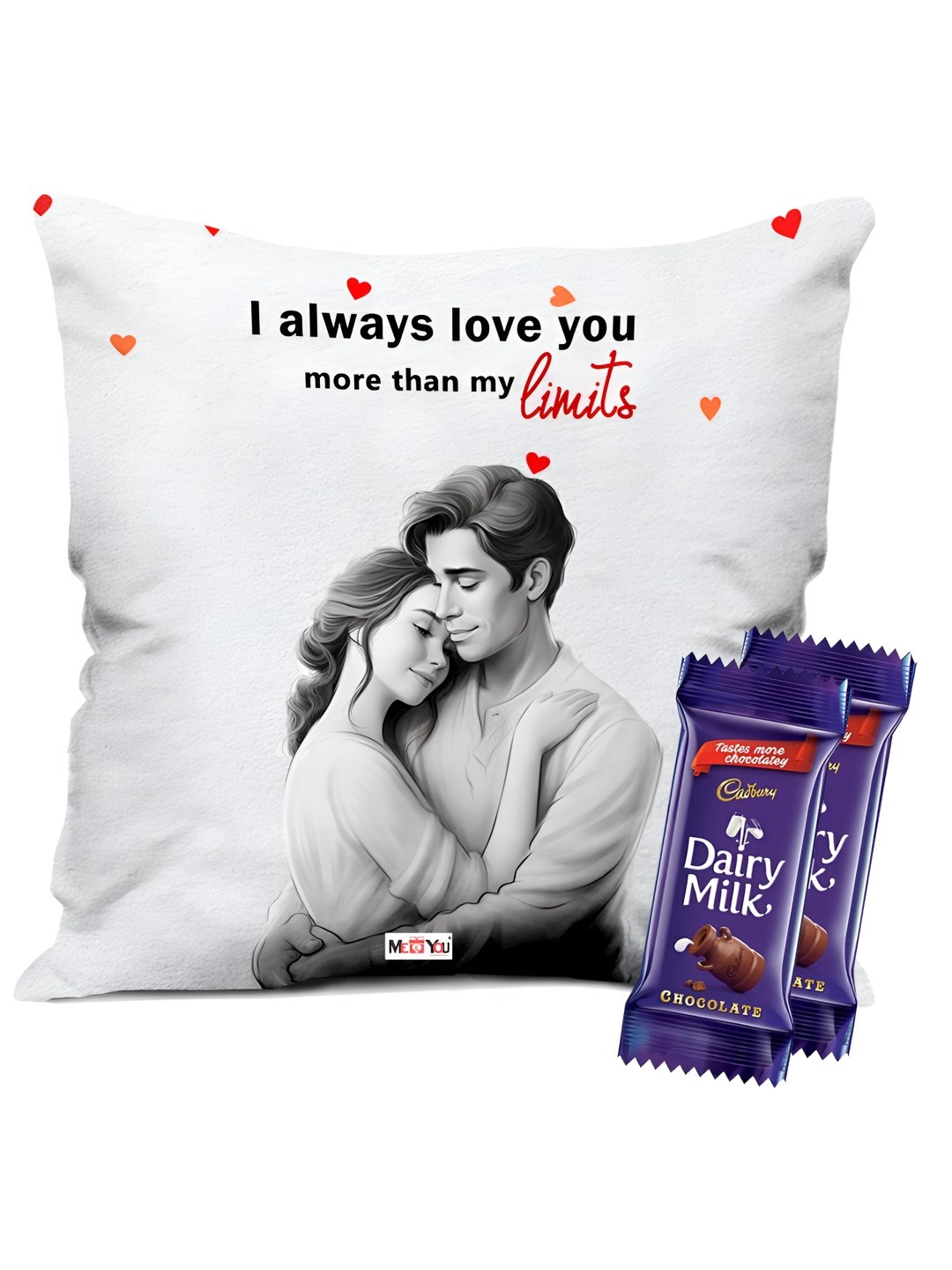 

ME & YOU Printed Cushion With chocolate Valentine Gift Set, Red