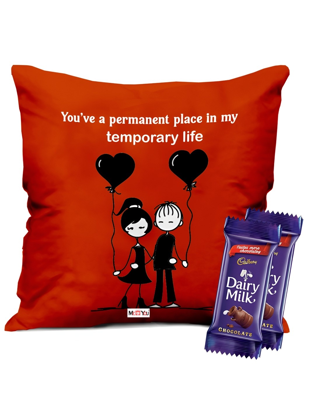 

ME & YOU Printed Cushion With chocolate Valentine Gift Set, Red