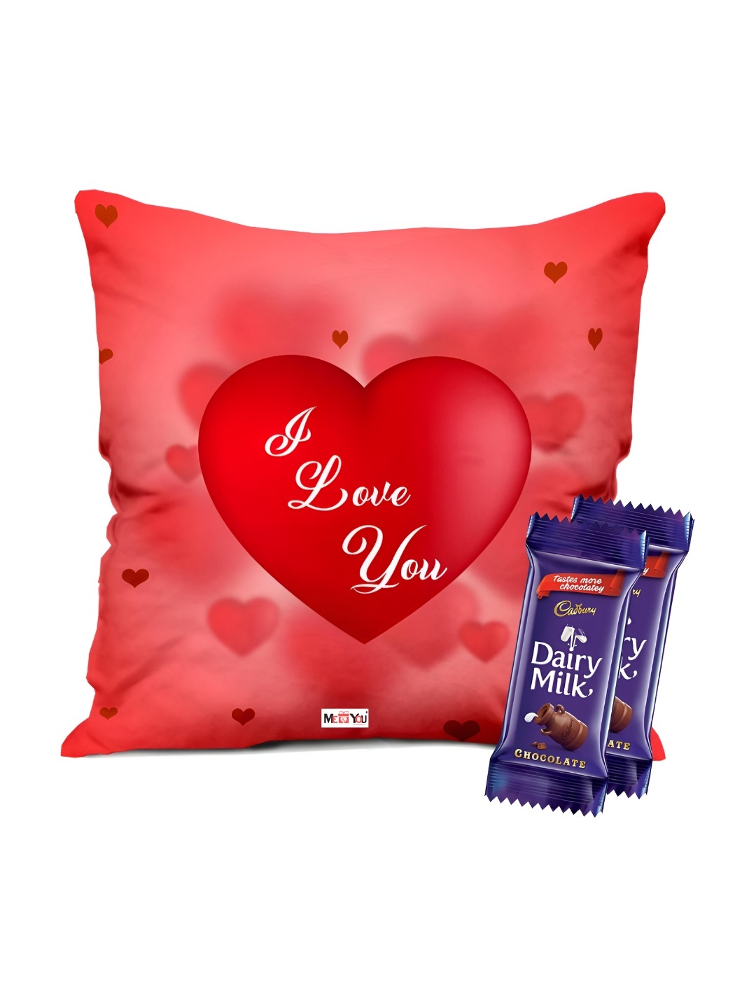 

ME & YOU Printed Cushion With chocolate Valentine Gift Set, Red