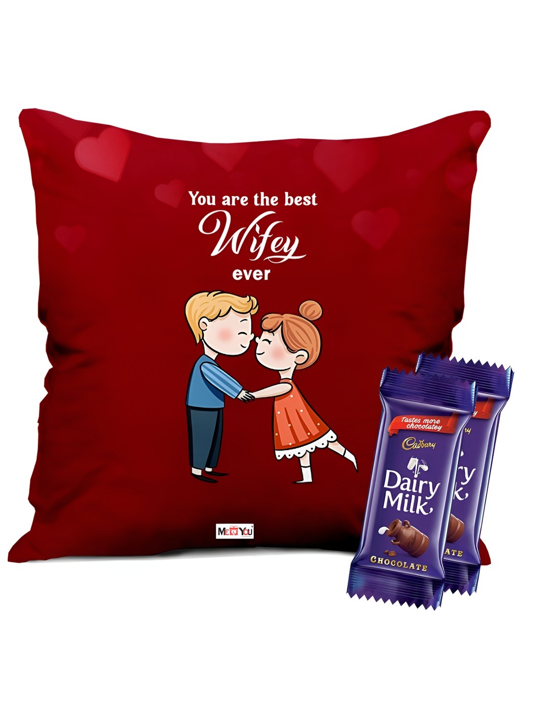 

ME & YOU Printed Cushion With chocolate Valentine Gift Set, Red