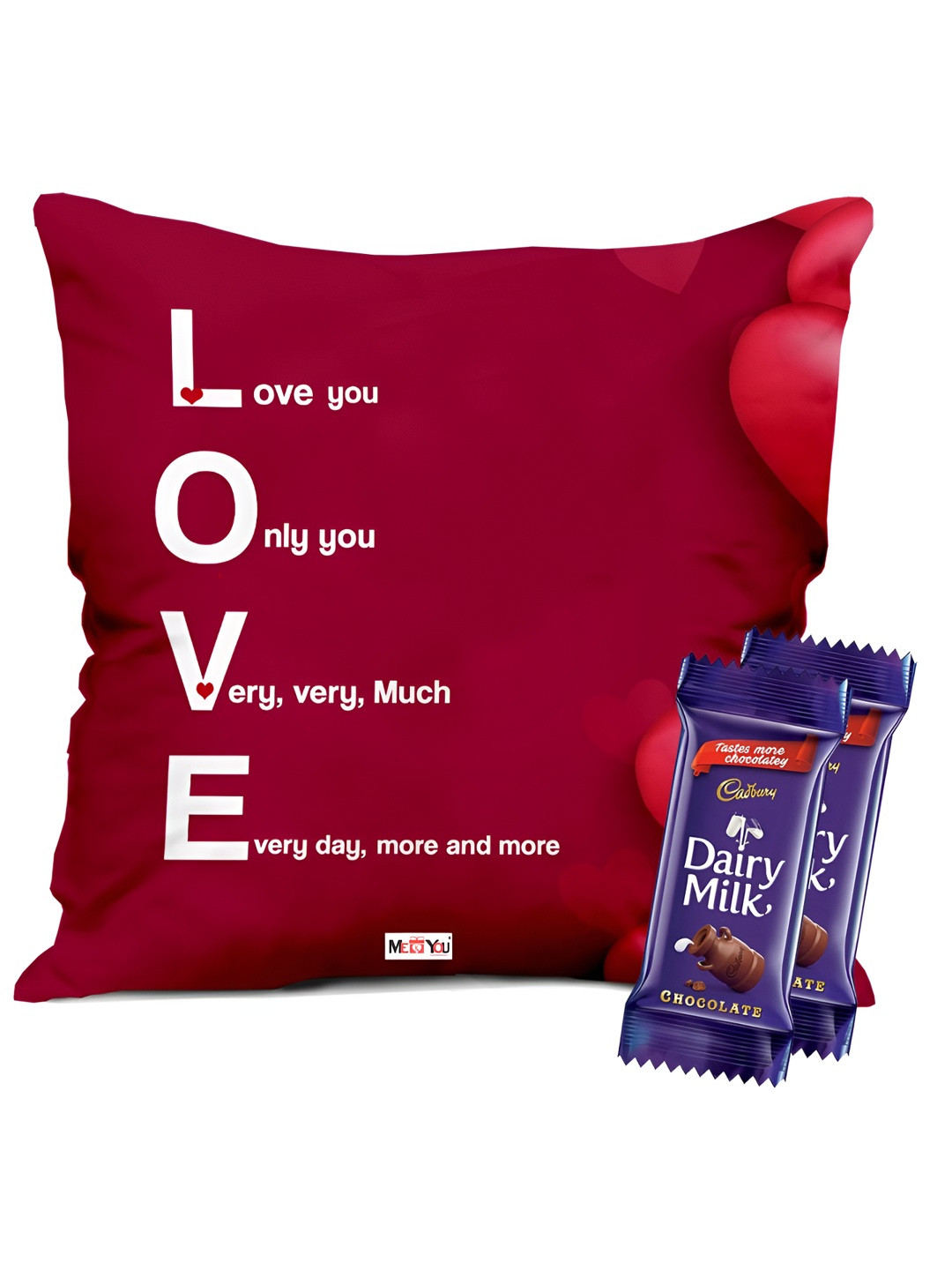 

ME & YOU Printed Cushion With chocolate Valentine Gift Set, Red