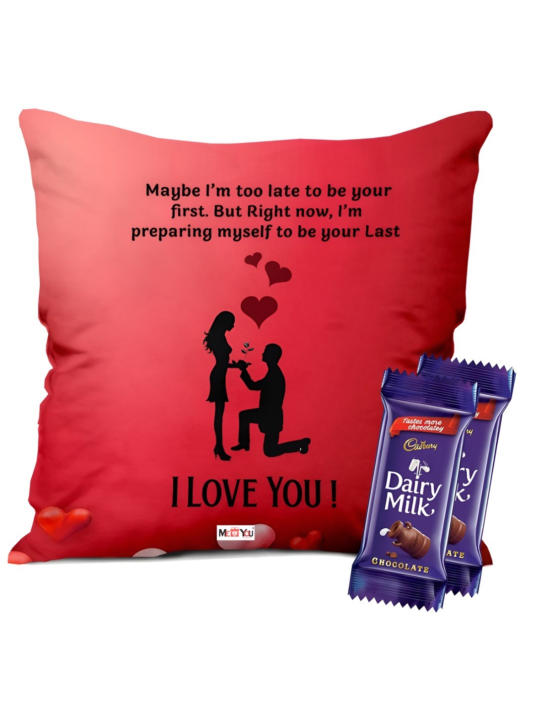 

ME & YOU 2-Pcs Printed Cushion With chocolate Valentine Gift Set, Red