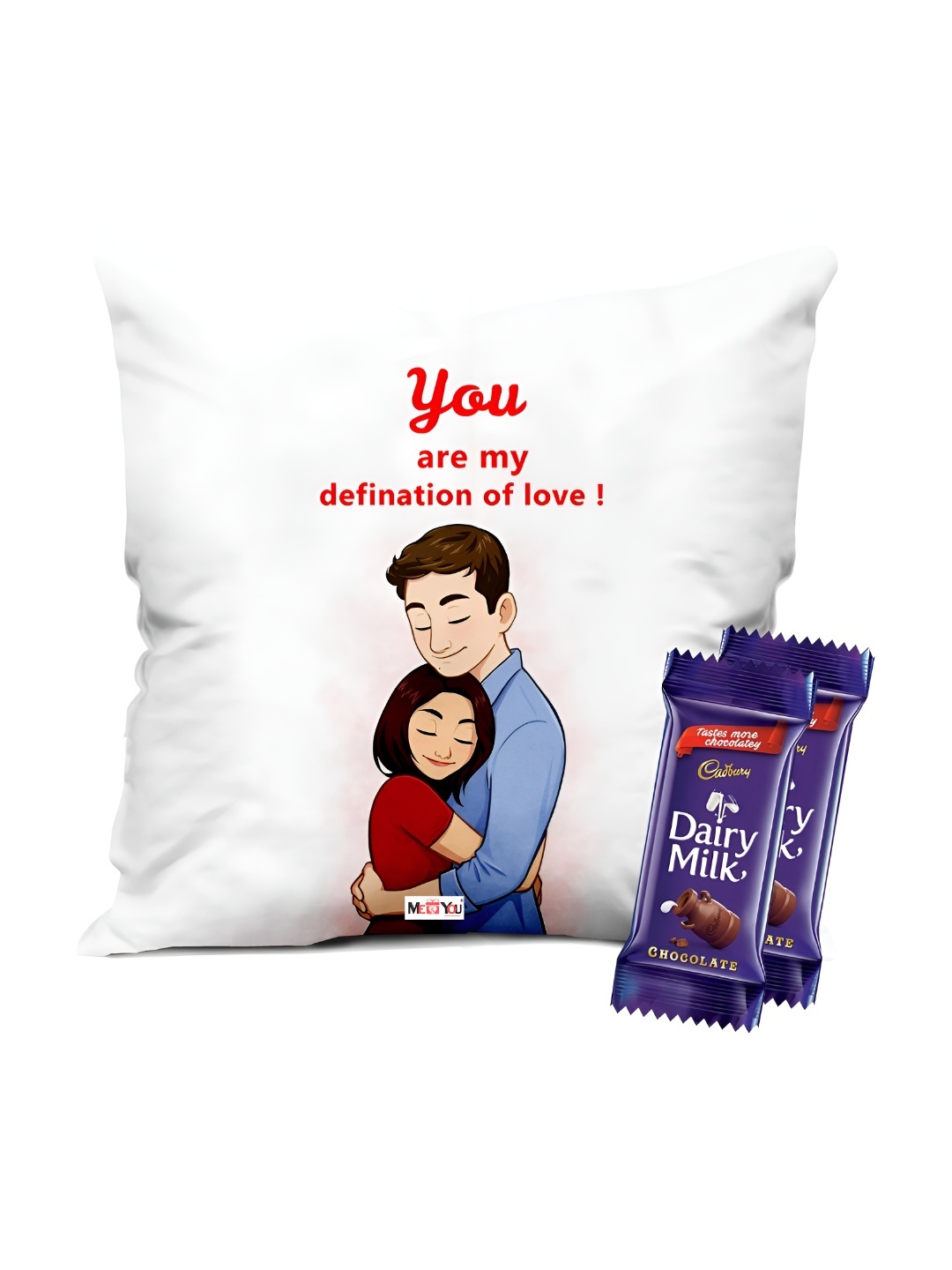 

ME & YOU 2-Pcs Printed Cushion With chocolate Valentine Gift Set, White