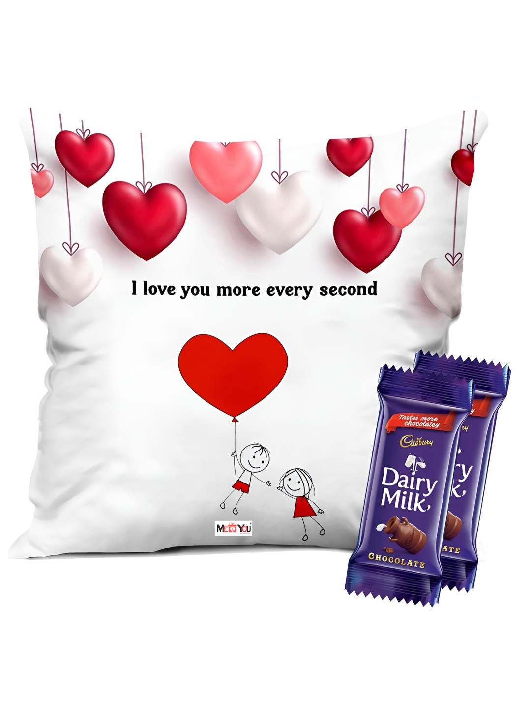 

ME & YOU 2-Pcs Printed Cushion With chocolate Valentine Gift Set, White