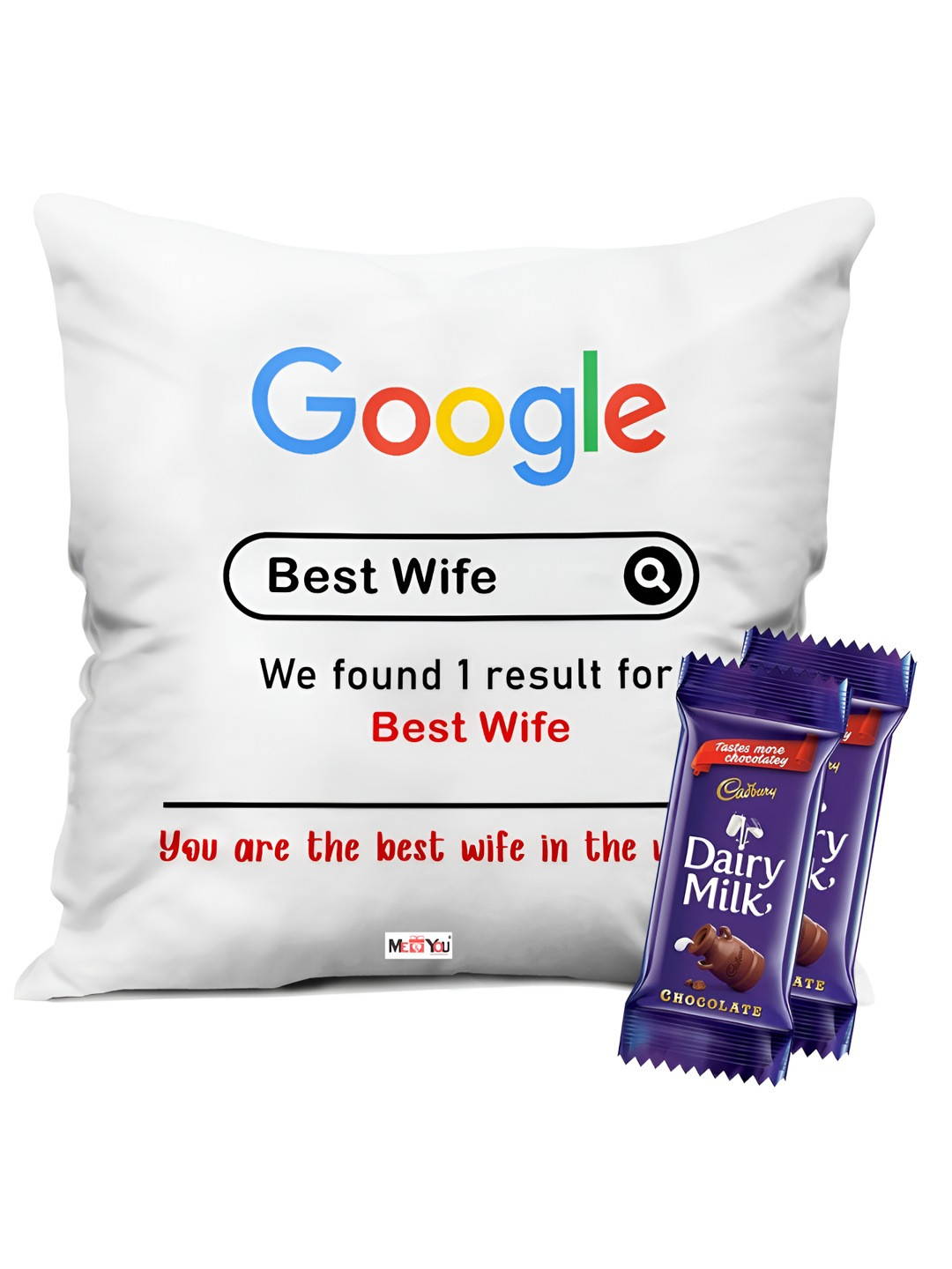 

ME & YOU 2-Pcs Printed Cushion & Chocolate Valentine's Gifts, White