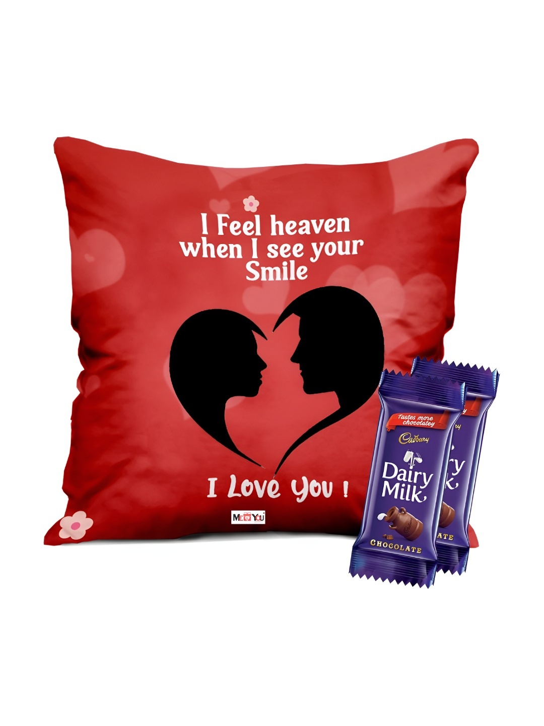 

ME & YOU 2-Pcs Printed Cushion & Chocolate Valentine's Gifts, Red