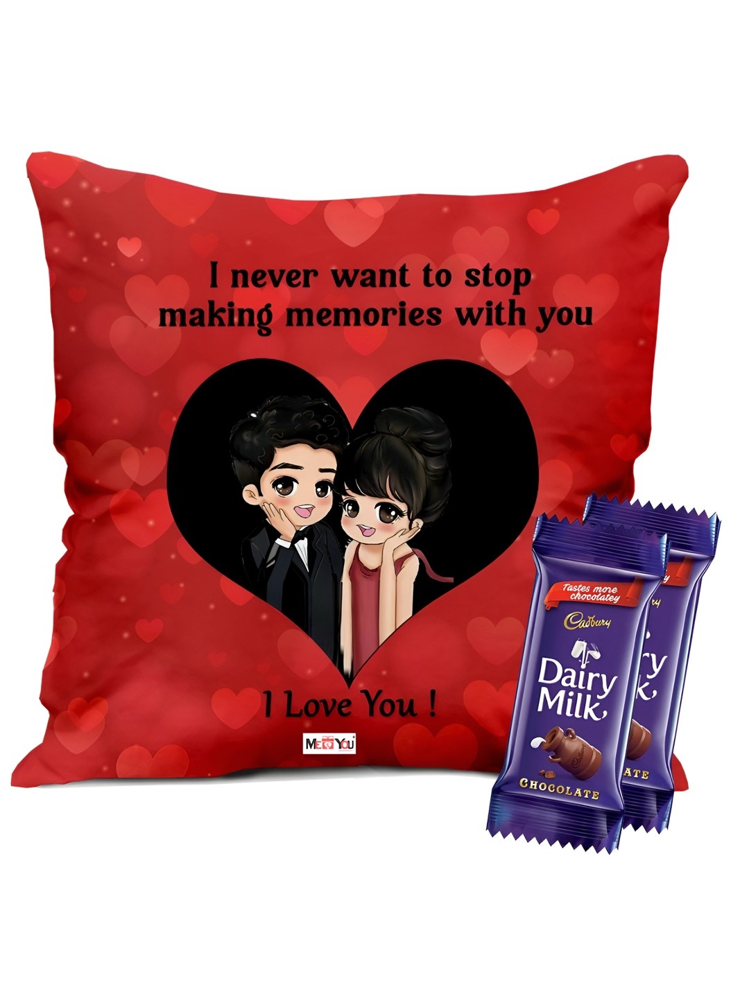 

ME & YOU 2-Pcs Printed Cushion & Chocolate Valentine's Gifts, Red