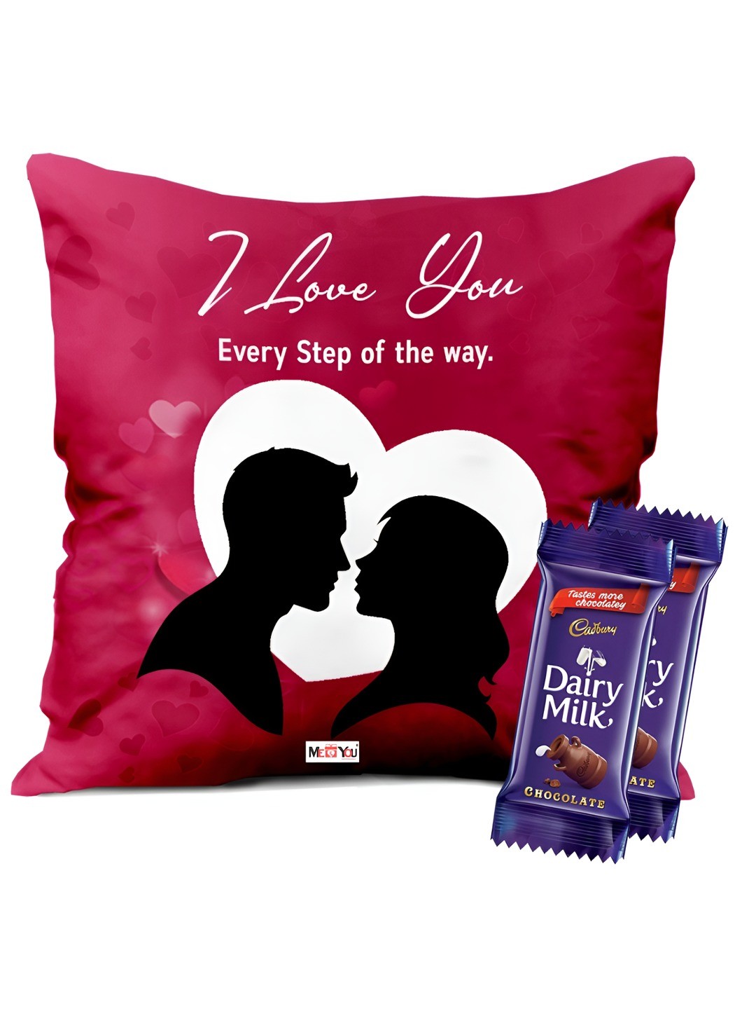 

ME & YOU 2-Pcs Printed Cushion & Chocolate Valentine's Gifts, Red