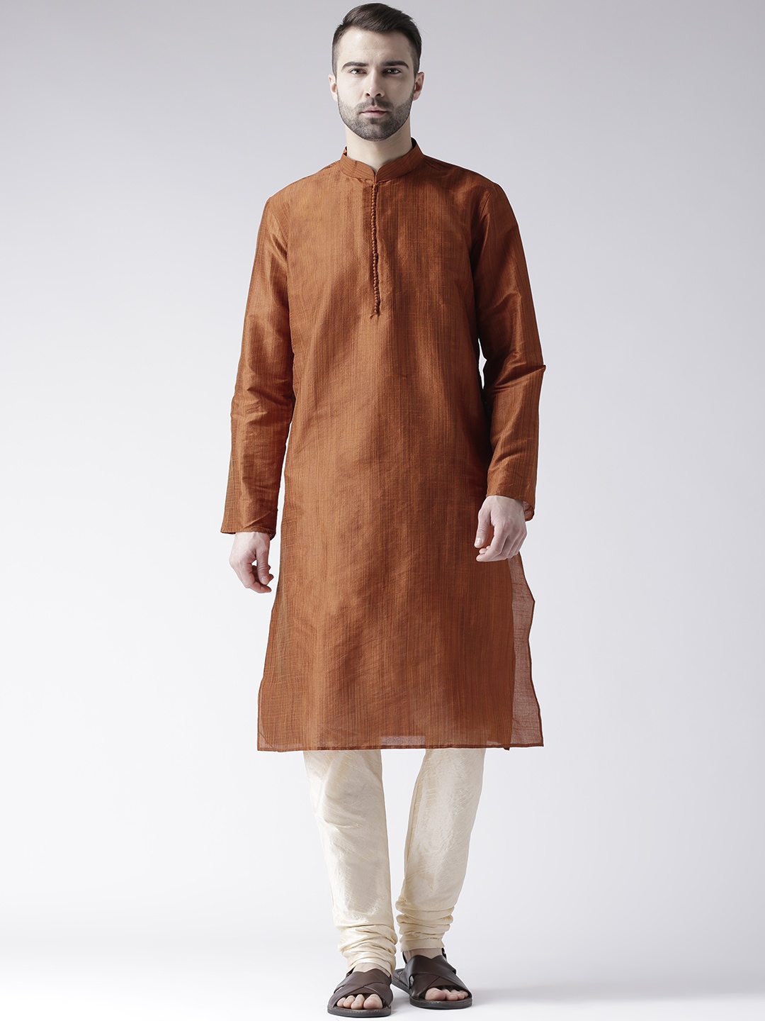 

DEYANN Men Rust & Orange Solid Kurta with Pyjamas