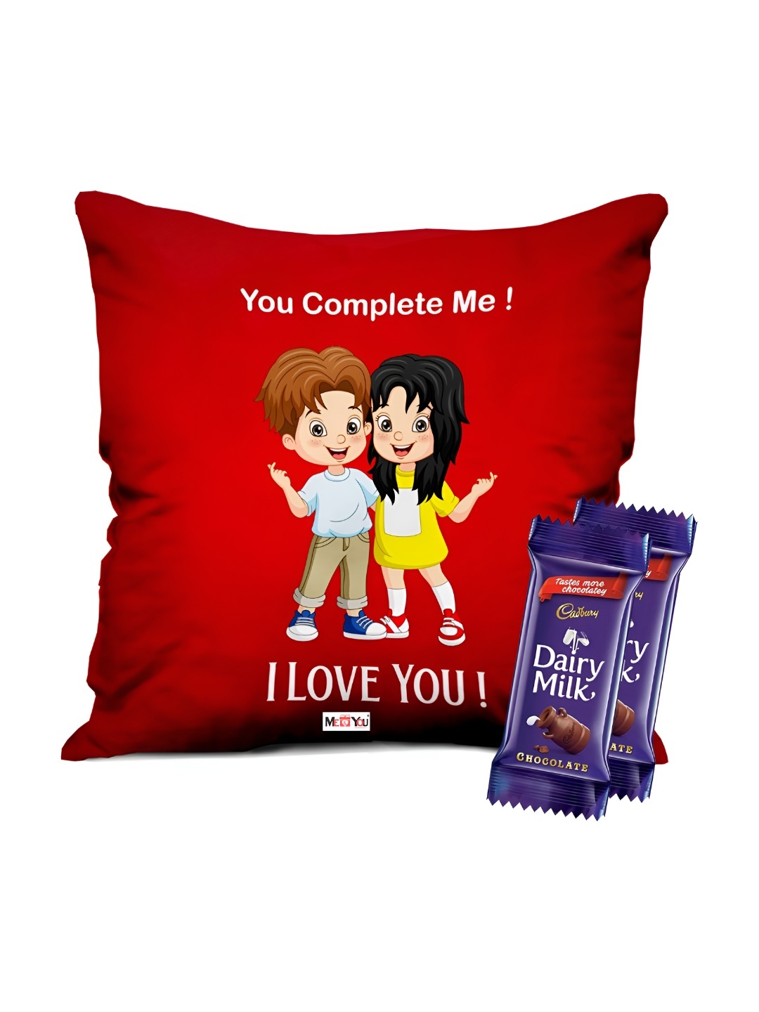 

ME & YOU 2-Pcs Printed Cushion & Chocolate Valentine's Gifts, Red