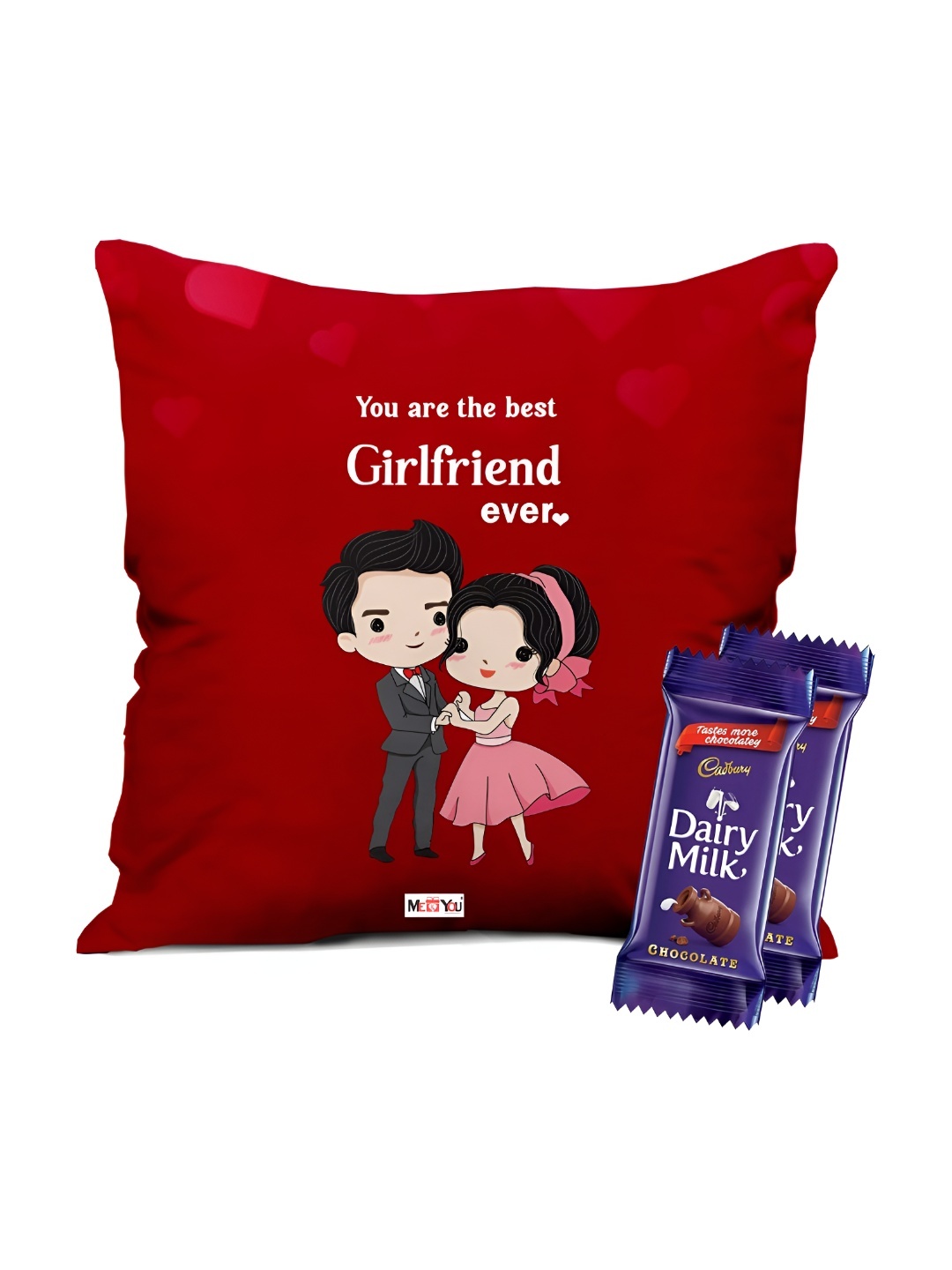 

ME & YOU 2-Pcs Printed Cushion & Chocolate Valentine's Gifts, Red