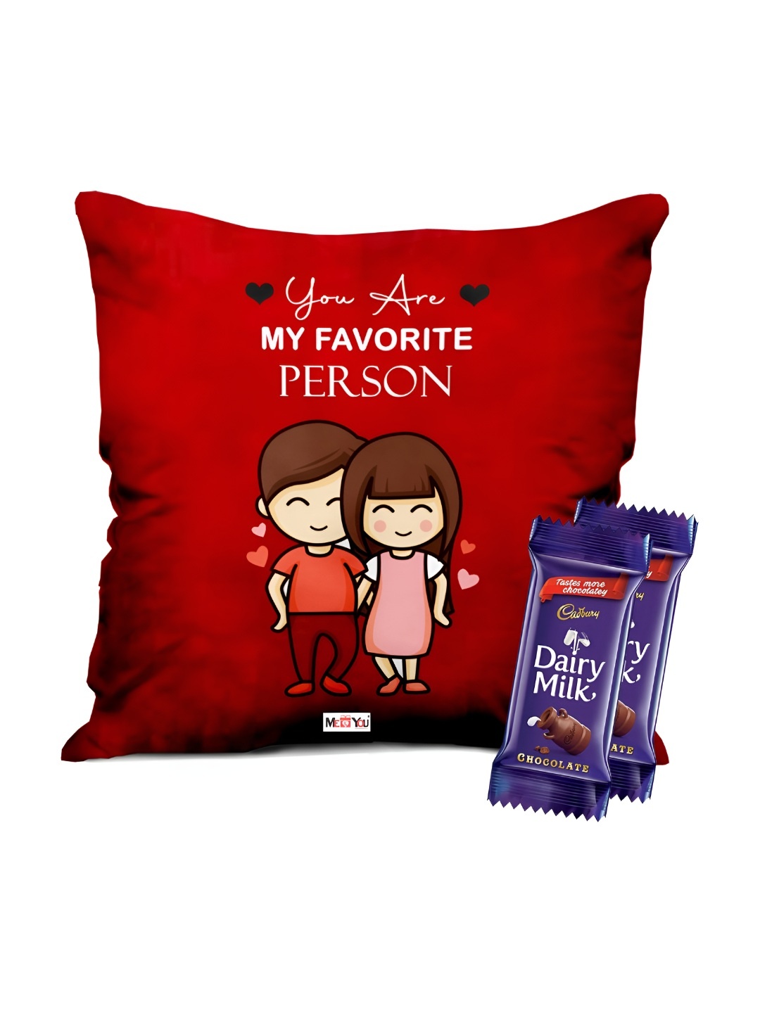 

ME & YOU 2-Pcs Printed Cushion With chocolate Valentine Gift Set, Red