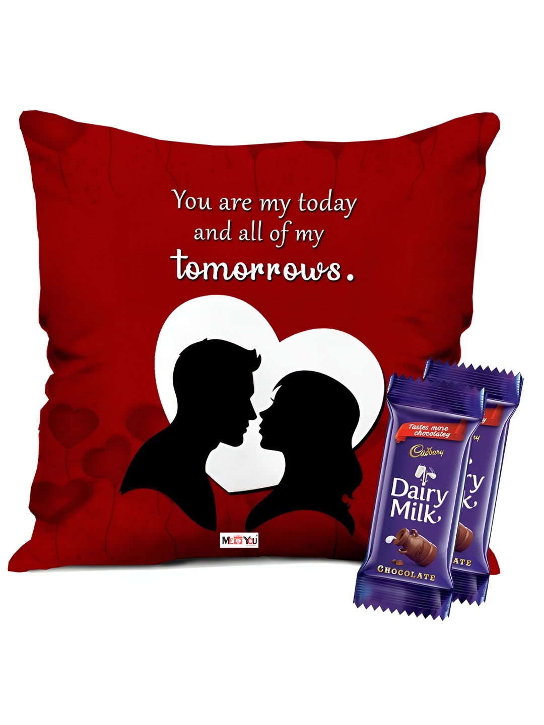 

ME & YOU 2-Pcs Printed Cushion With chocolate Valentine Gift Set, Red