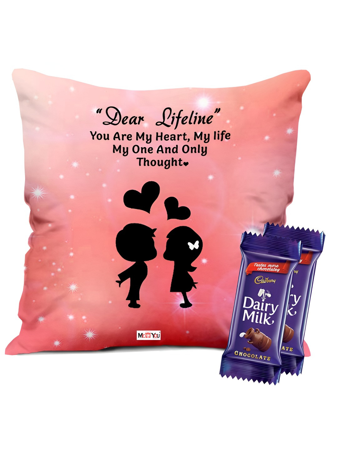 

ME & YOU 2-Pcs Printed Cushion & Chocolate Valentine's Gifts, Peach