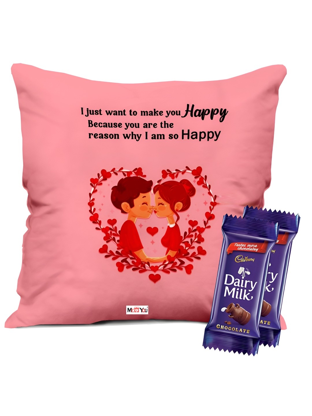 

ME & YOU 2-Pcs Printed Cushion & Chocolate Valentine's Gifts, Peach
