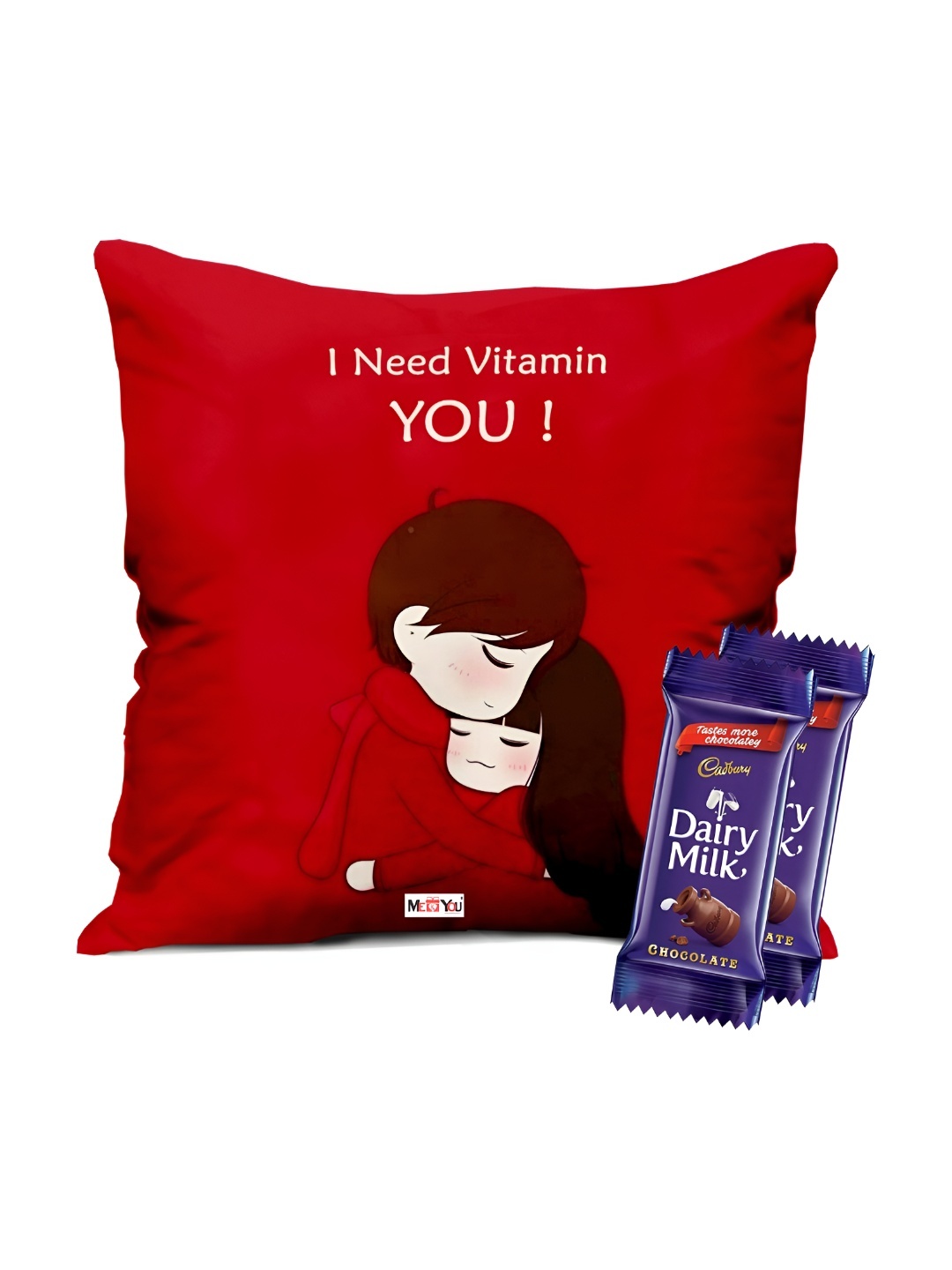 

ME & YOU 2-Pcs Printed Cushion & Chocolate Valentine's Gifts, Red