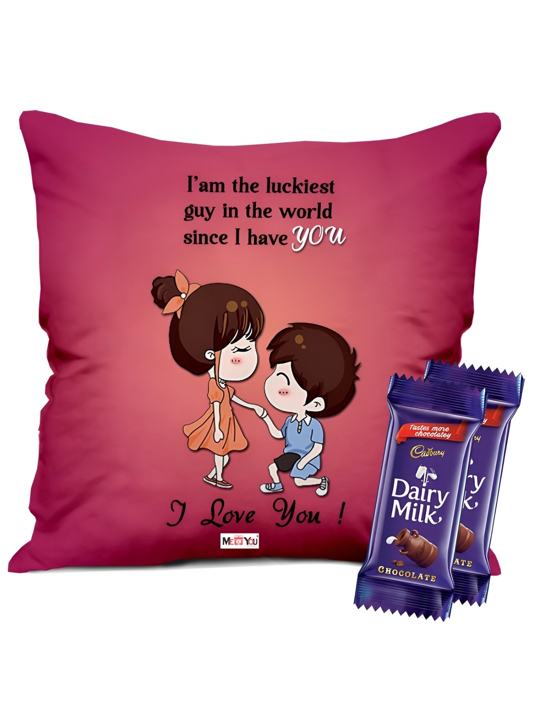

ME & YOU 2-Pcs Printed Cushion & Chocolate Valentine's Gifts, Pink