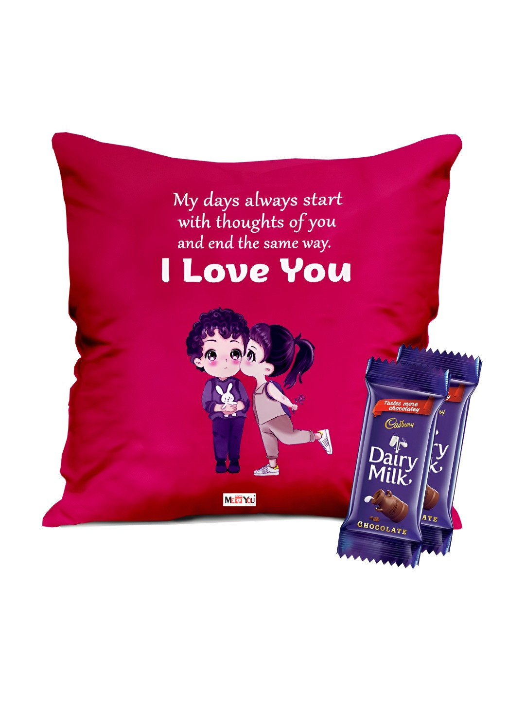 

ME & YOU 2-Pcs Printed Cushion & Chocolate Valentine's Gifts, Red