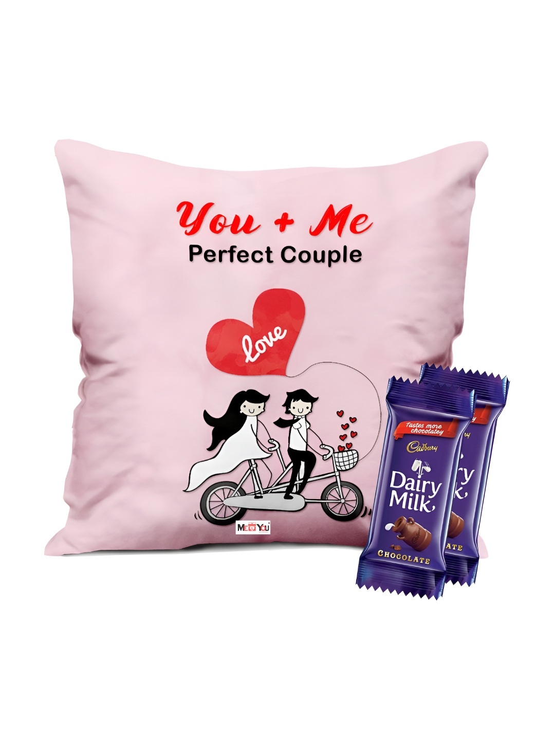 

ME & YOU 2-Pcs Printed Cushion & Chocolate Valentine's Gifts, Peach