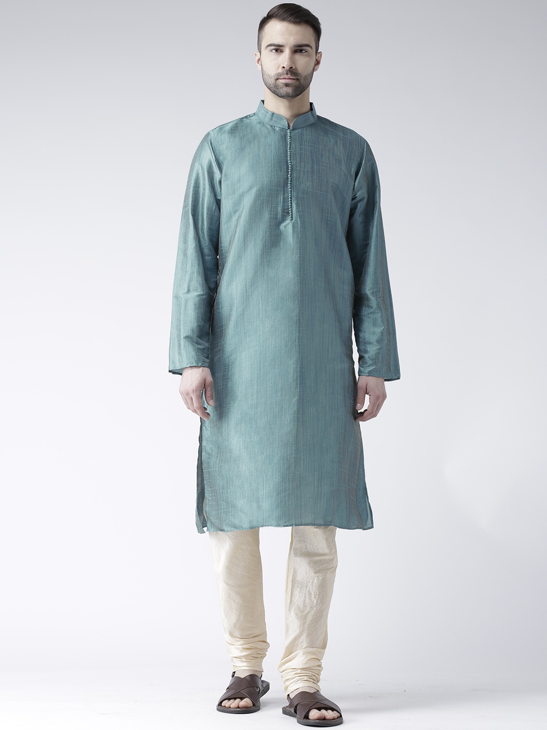 

DEYANN Men Blue & Cream-Coloured Solid Kurta with Pyjamas