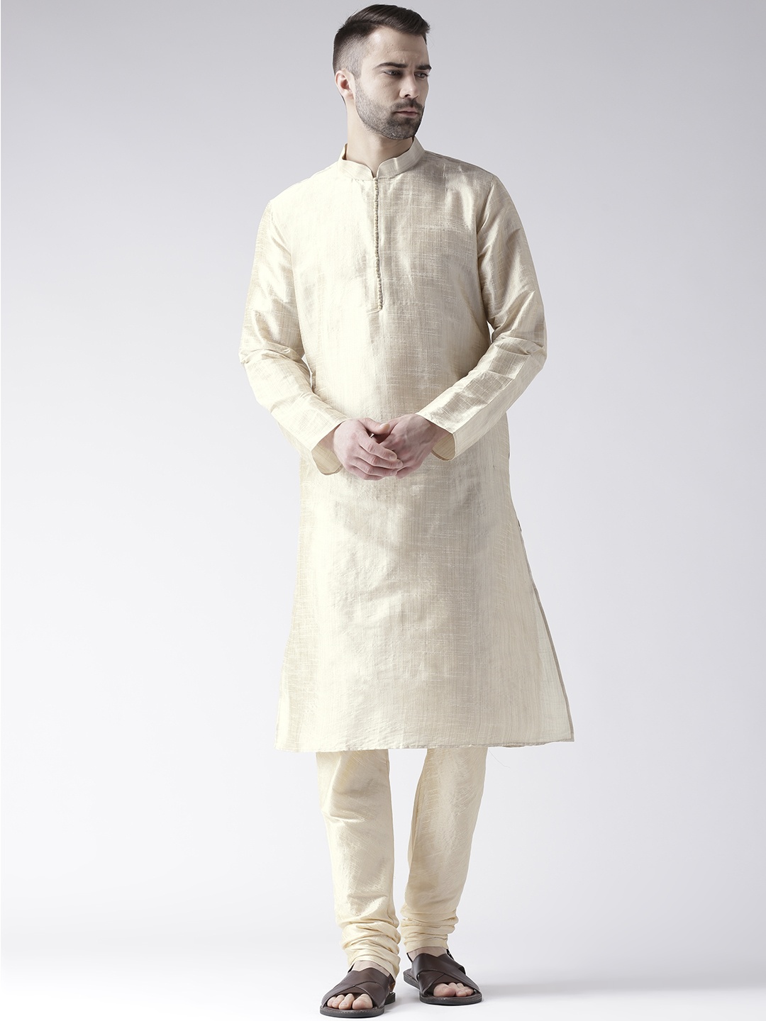 

DEYANN Men Cream-Coloured Solid Kurta with Churidar