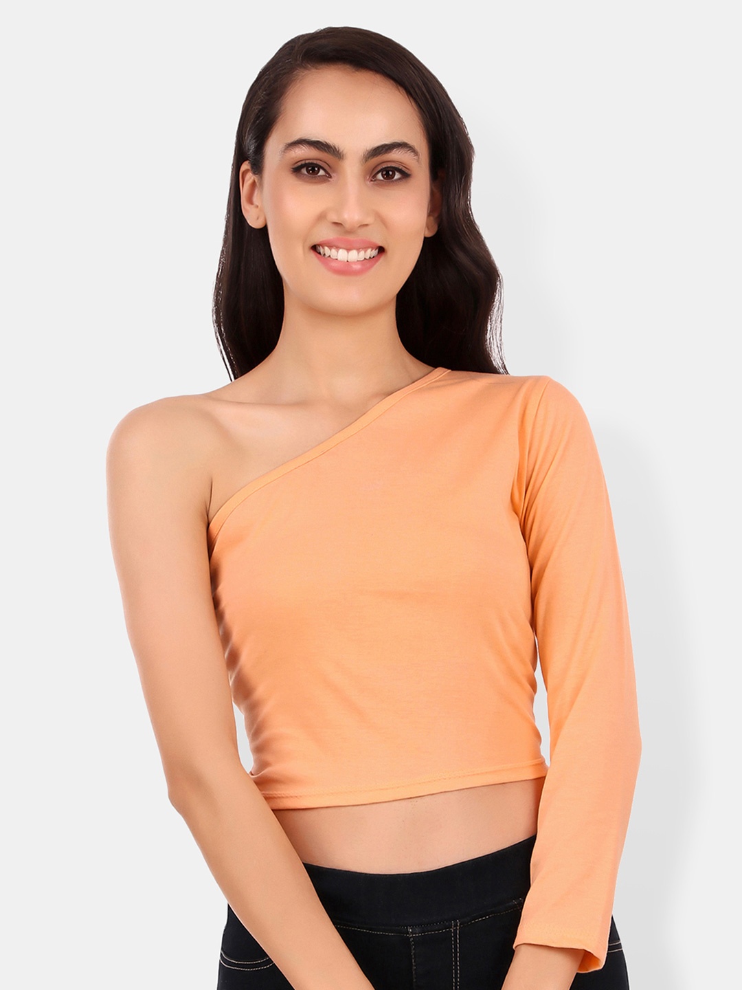 

Be You One Shoulder Cotton Crop Top, Peach