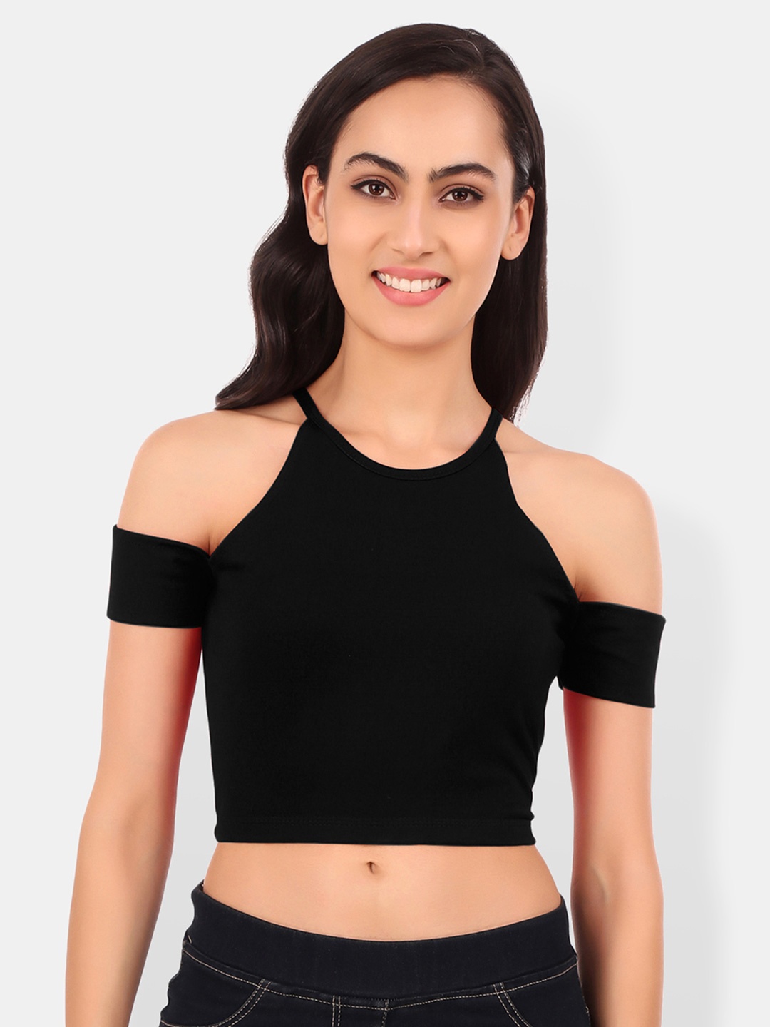 

Be You Cold-Shoulder Cotton Crop Top, Black