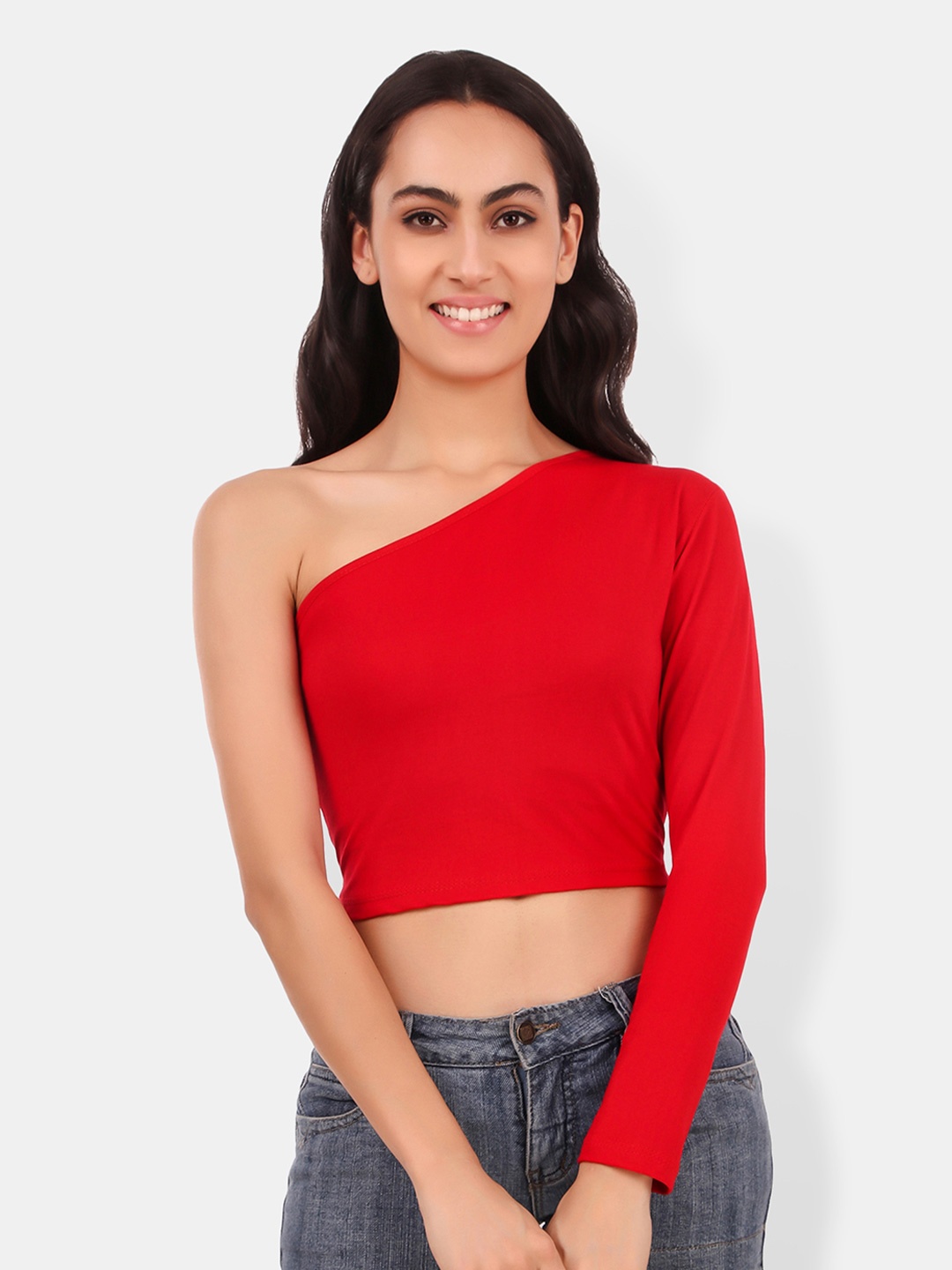

Be You One Shoulder Cotton Crop Top, Red