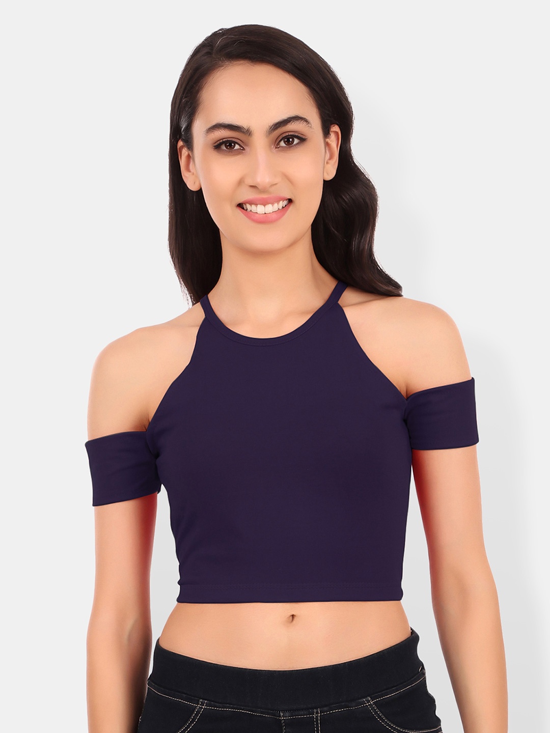 

Be You Cold-Shoulder Cotton Crop Top, Navy blue