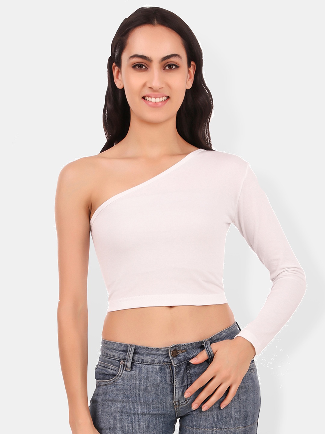 

Be You One Shoulder Cotton Crop Top, White