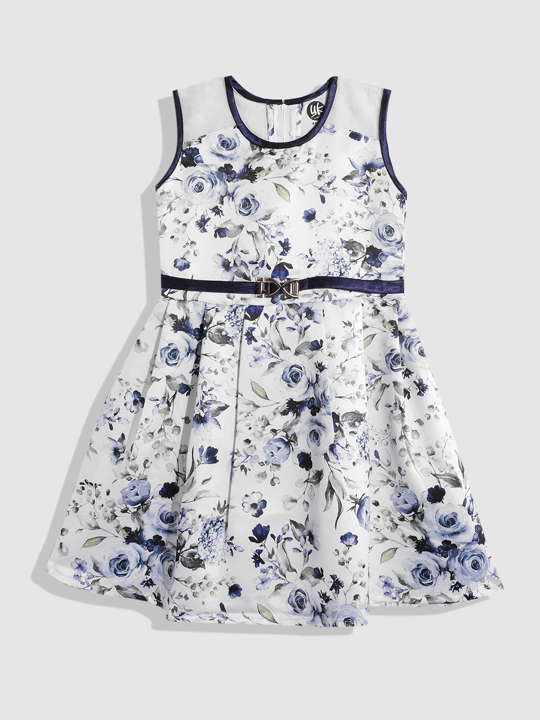 

YK Girls Floral Printed Fit & Flare Dress, White