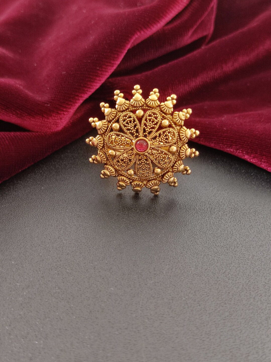 

Pihtara Jewels Gold-Plated Stone-Studded Adjustable Finger Ring