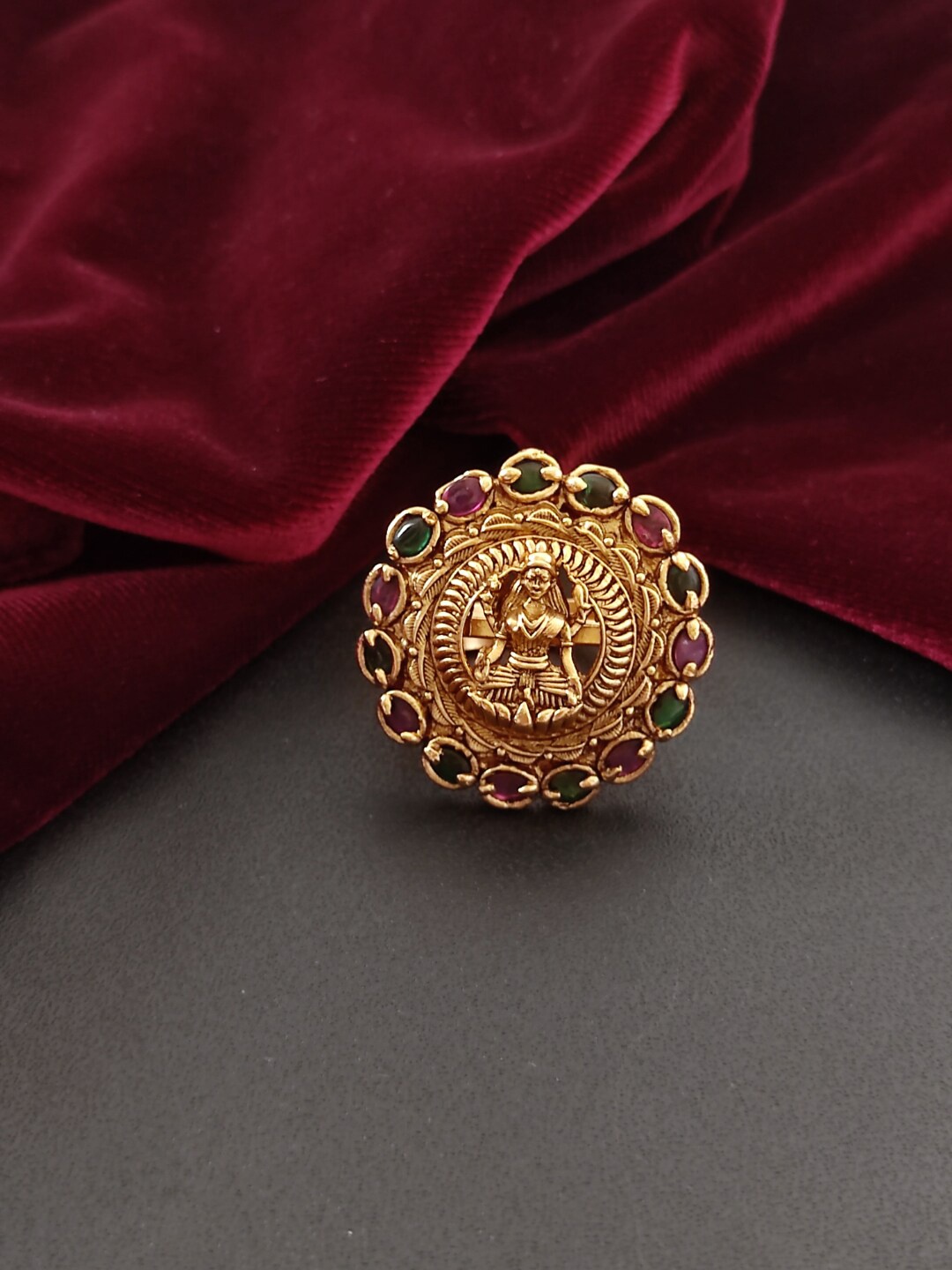 

Pihtara Jewels Gold-Plated Stone-Studded Adjustable Temple Finger Ring