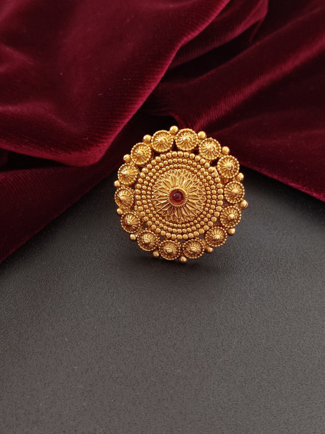 

Pihtara Jewels Gold-Plated Stone-Studded Adjustable Finger Ring